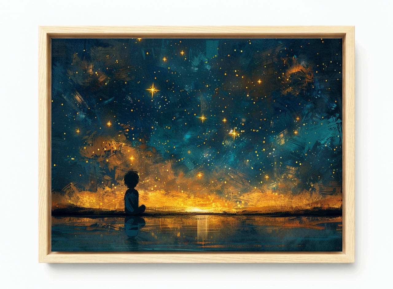 Obraz Rám Americký Box Dítě Astronom Noc Nebe Hvězdy Sen Magie 60x40