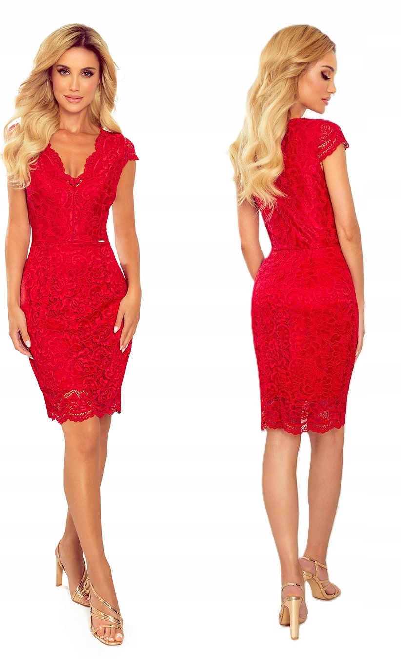 Ženská Krajková Obepínající Šaty S Hlubokým Výstřihem Červená XXL