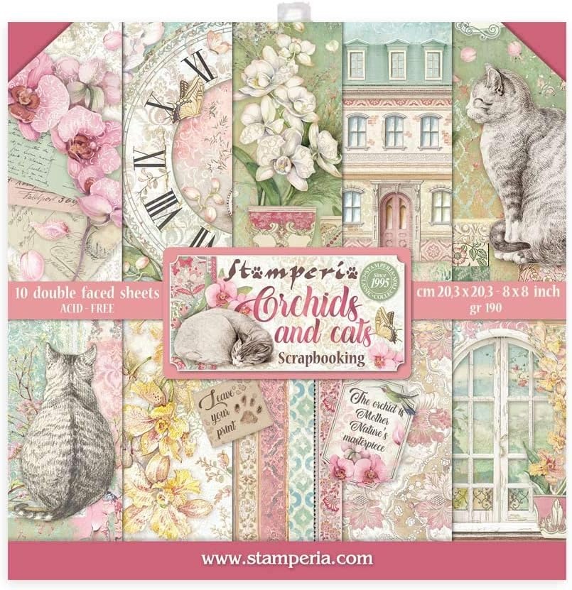 Mini Blok Scrapbooking 10 Listů 20X20 Orchideje Kočky