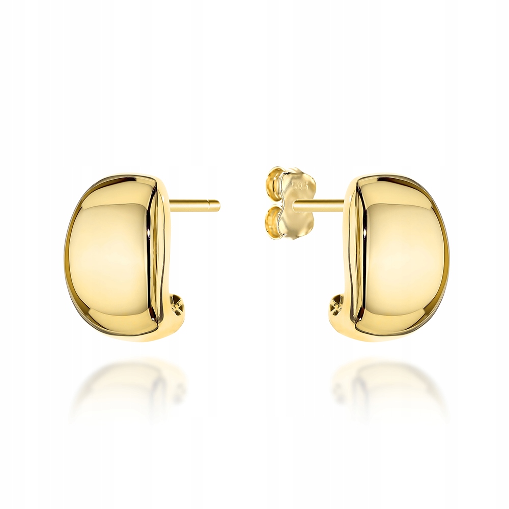 Zlaté náušnice ryzost 585 , hladké, zaoblené, na puzetě, módní dárek , 14k