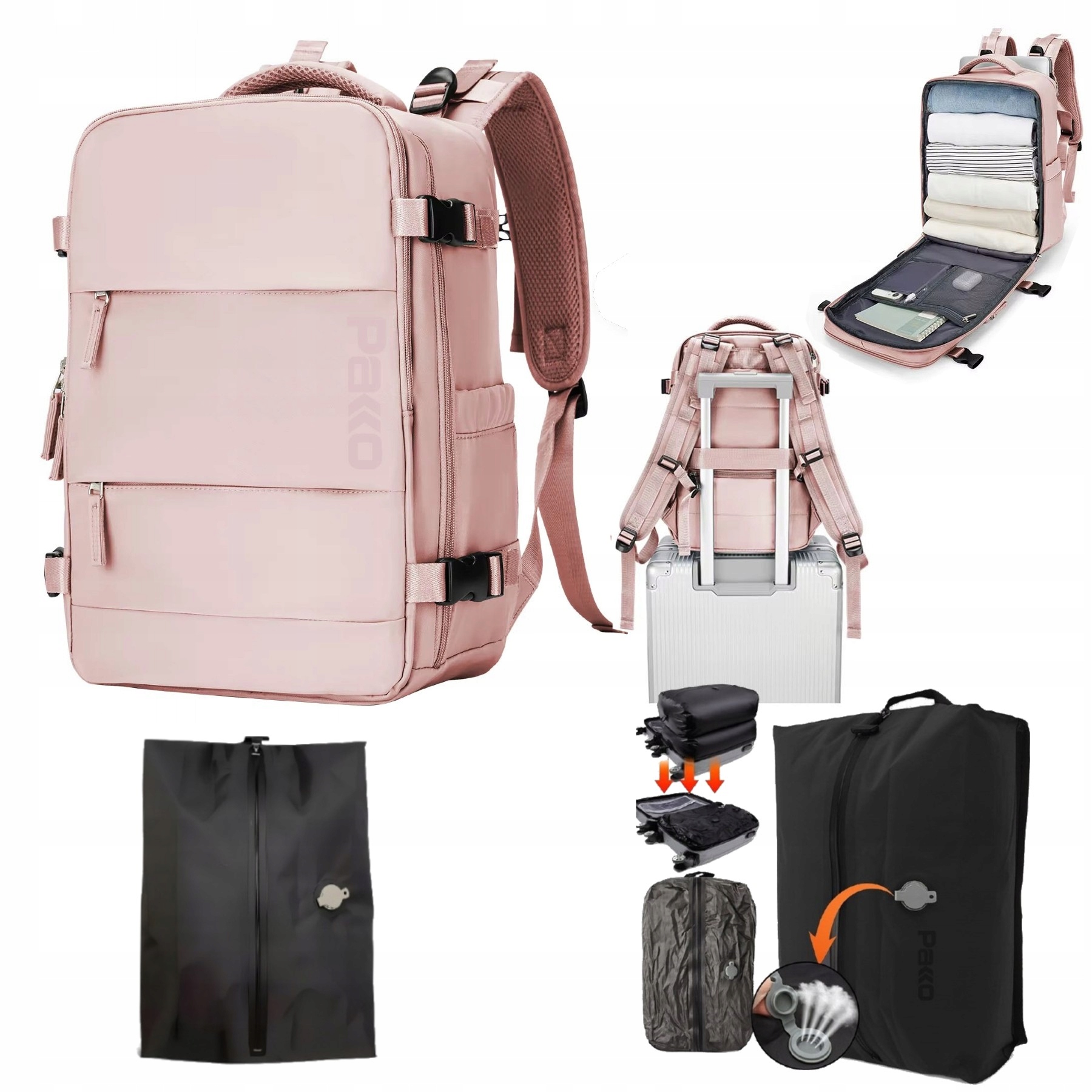 Batoh Příruční zavazadlo Usb Vakuový vak Kompresní vak Pakko 40x20x25 T703