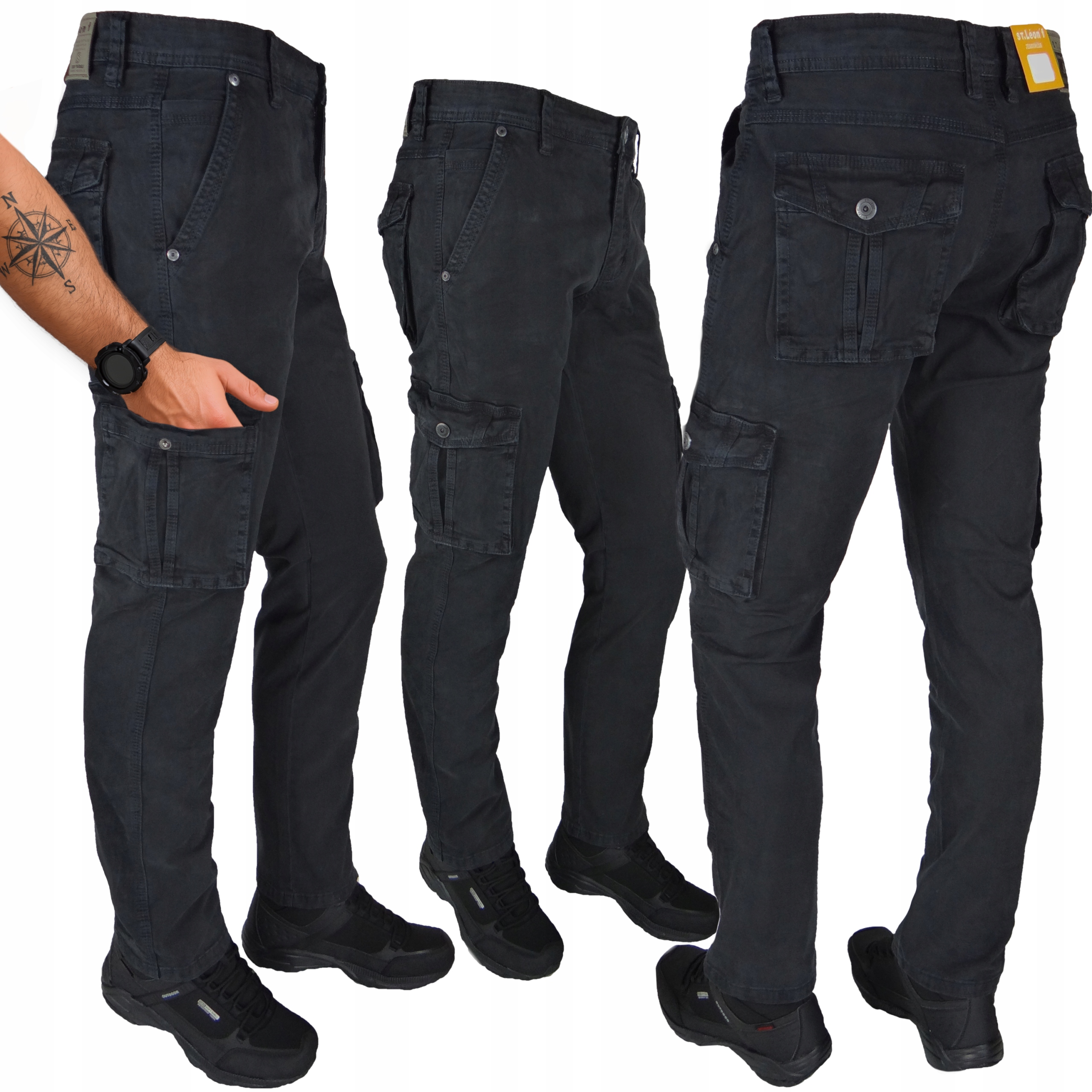 Spodnie Bojówki Grafitowe W35 L32 St Leon Rozciągliwe