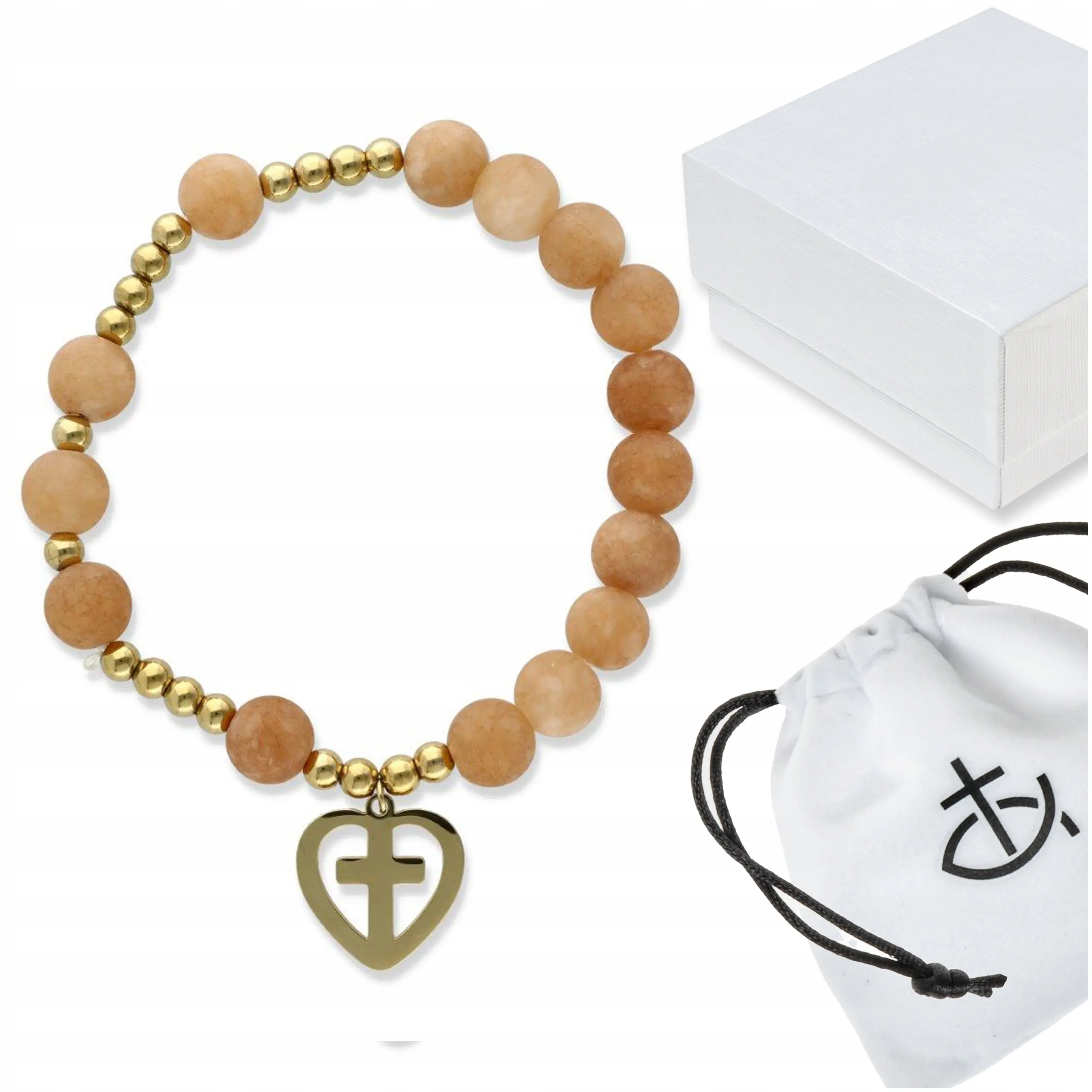 Náramek růženec na ruku ze slunečních kamenů zlaté srdíčko Krabička