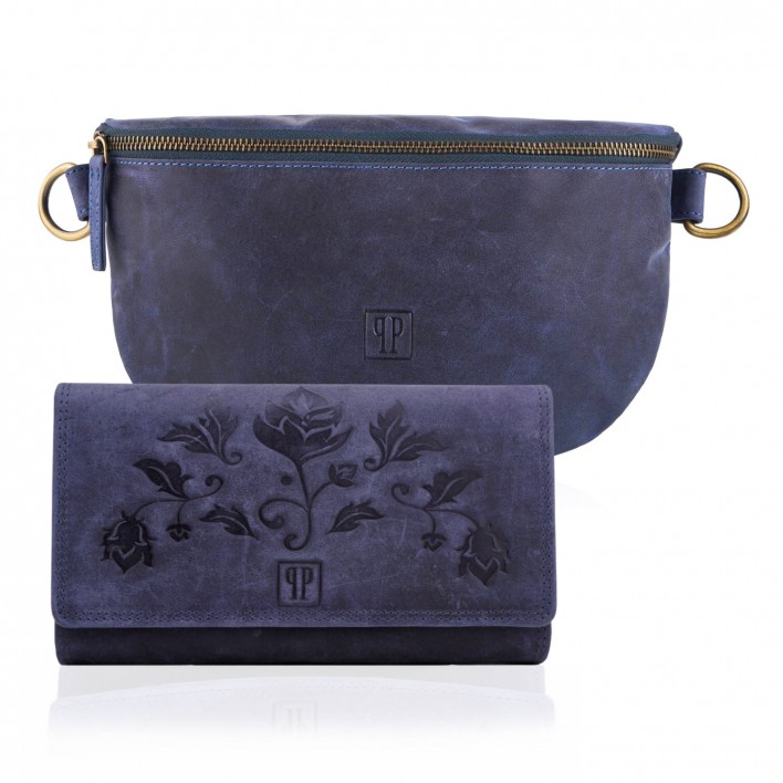 Dámská kožená peněženka a ledvinka vintage; dárková sada