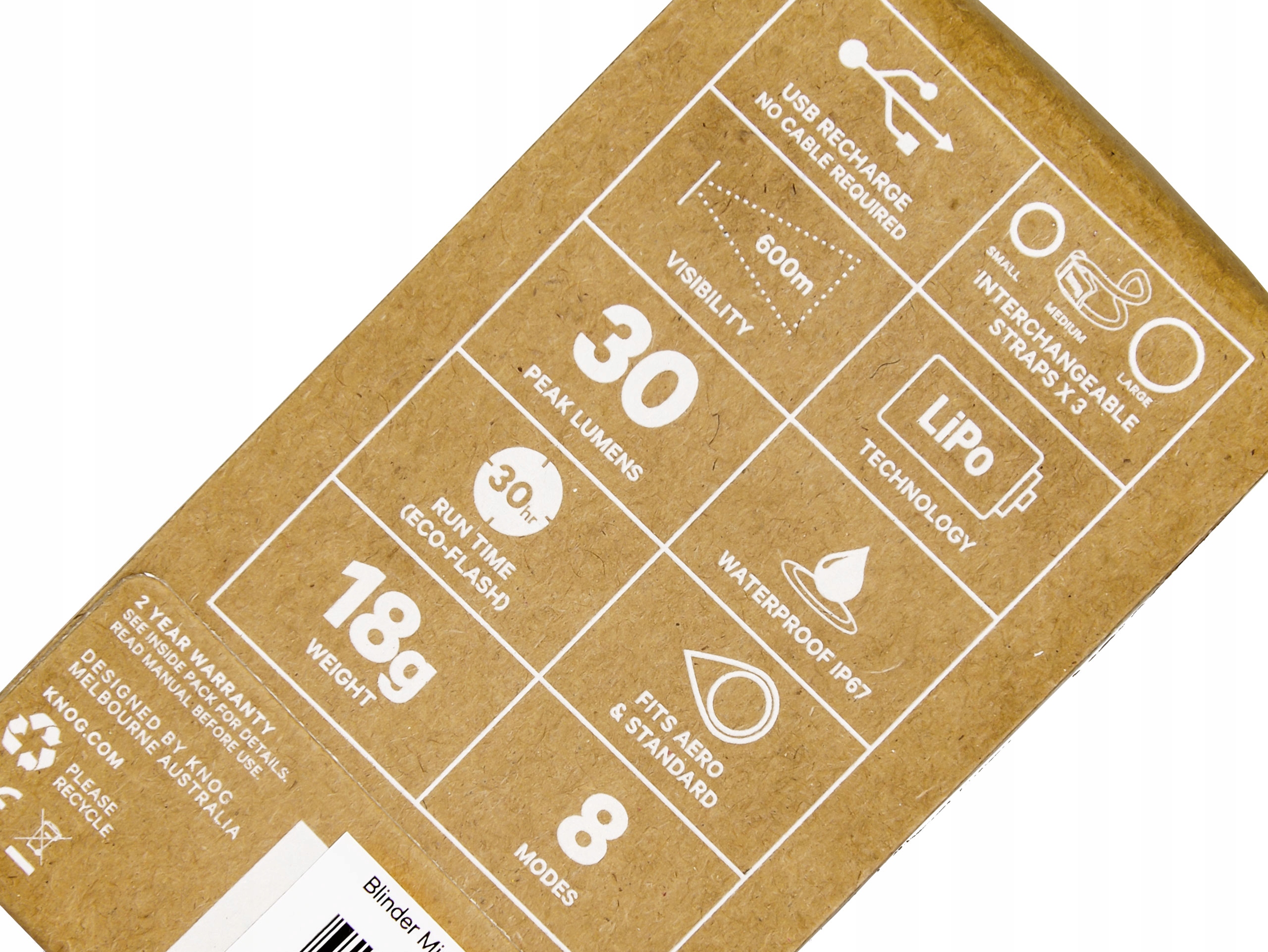 TYLNA LAMPKA ROWEROWA KNOG BLINDER MINI CROSS 8 TRYBÓW 30 lm USB Rodzaj tylne