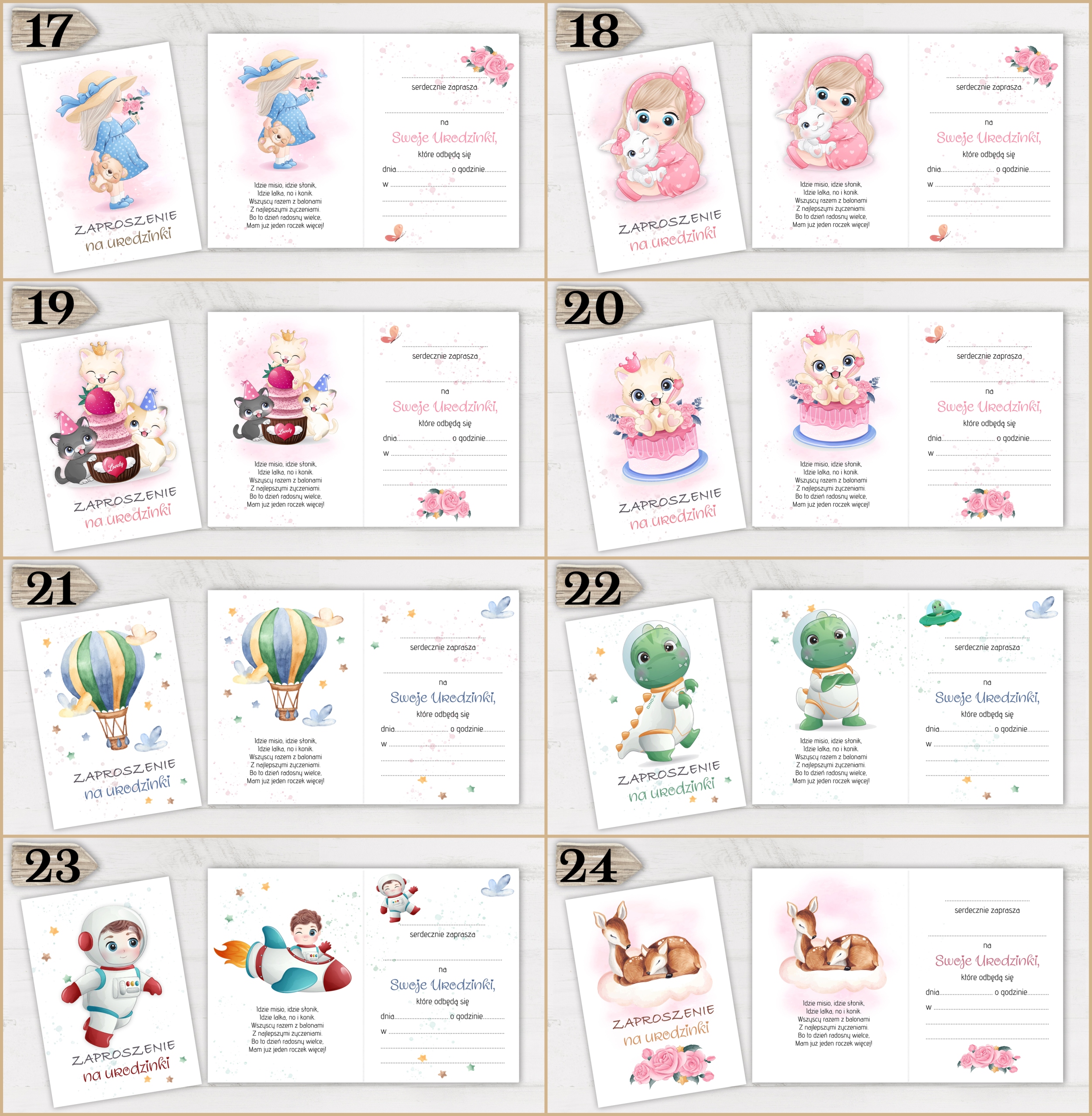 Zaproszenia na Roczek, Urodzinki, gotowe, piękne Szerokość produktu 10.5 cm