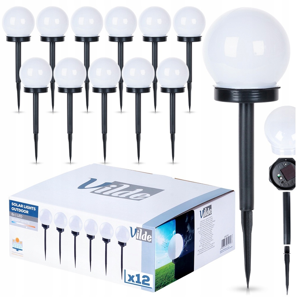 12 x Solární zahradní zapichovací zemní lampa Kula Led s čidlem