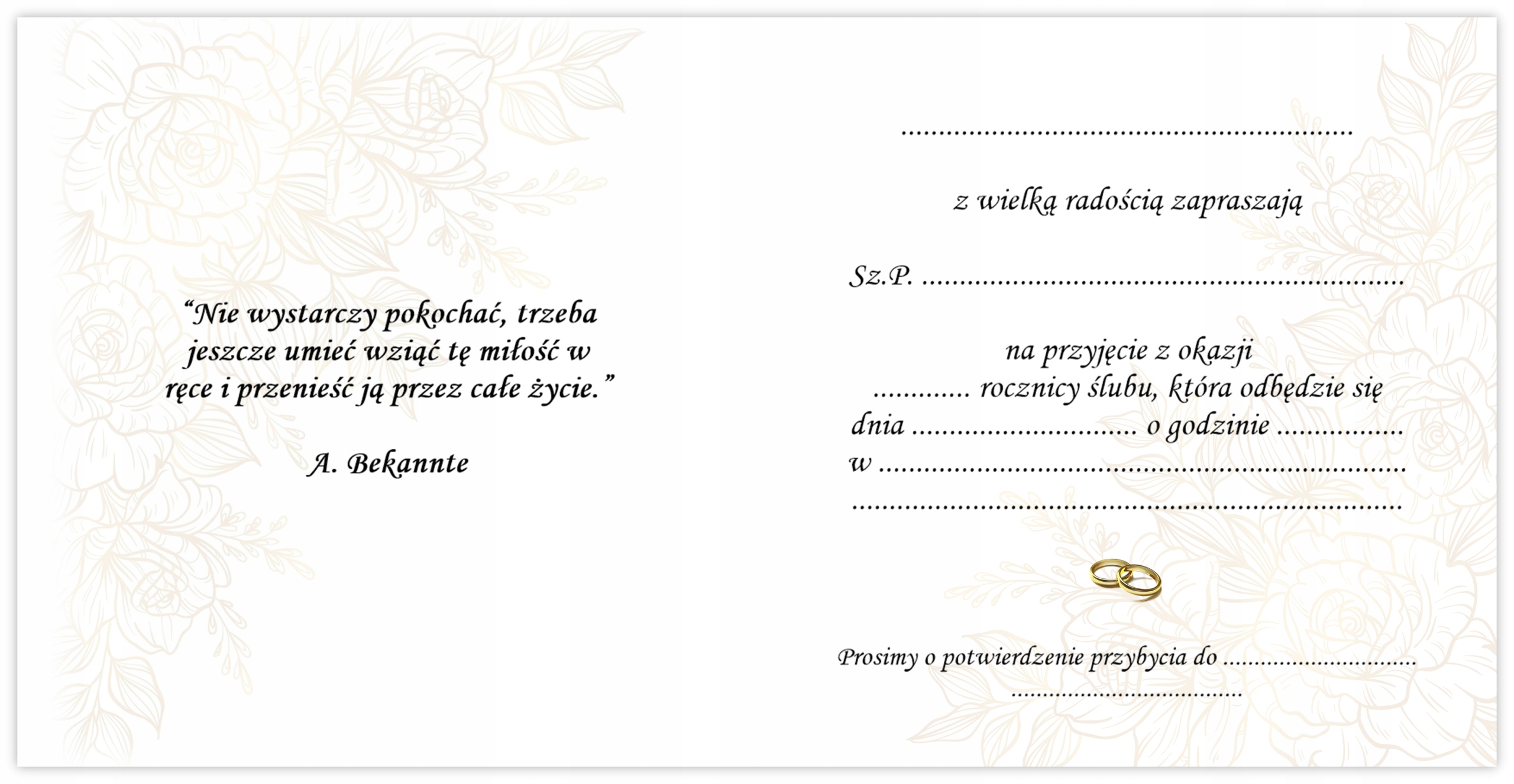 ZAPROSZENIA NA 60 ROCZNICĘ ŚLUBU DIAMENTOWE GODY BEZ KOŚCIOŁA + koperta Marka inna