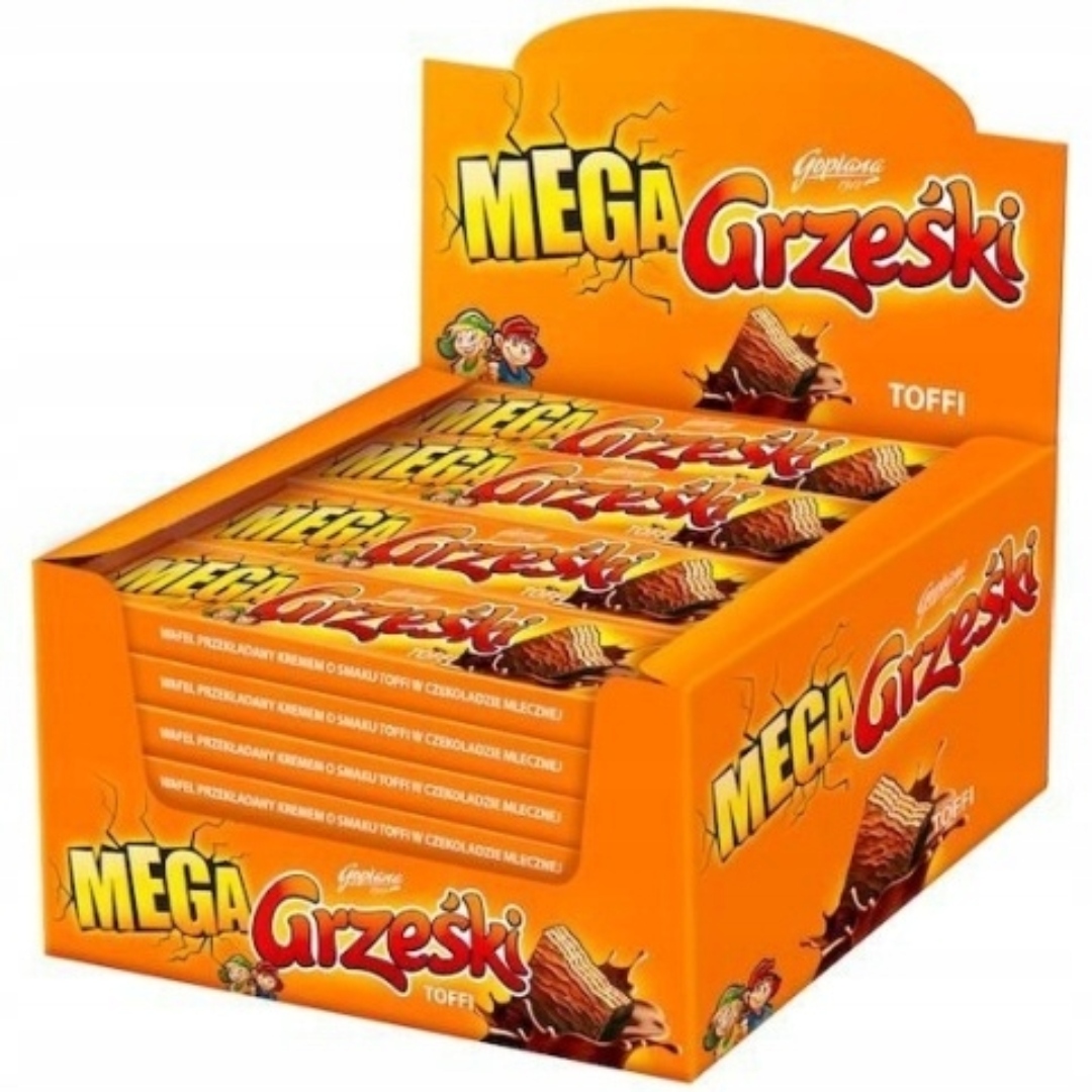 Grześki Wafel przekładany kremem o smaku toffi w czekoladzie mlecznej