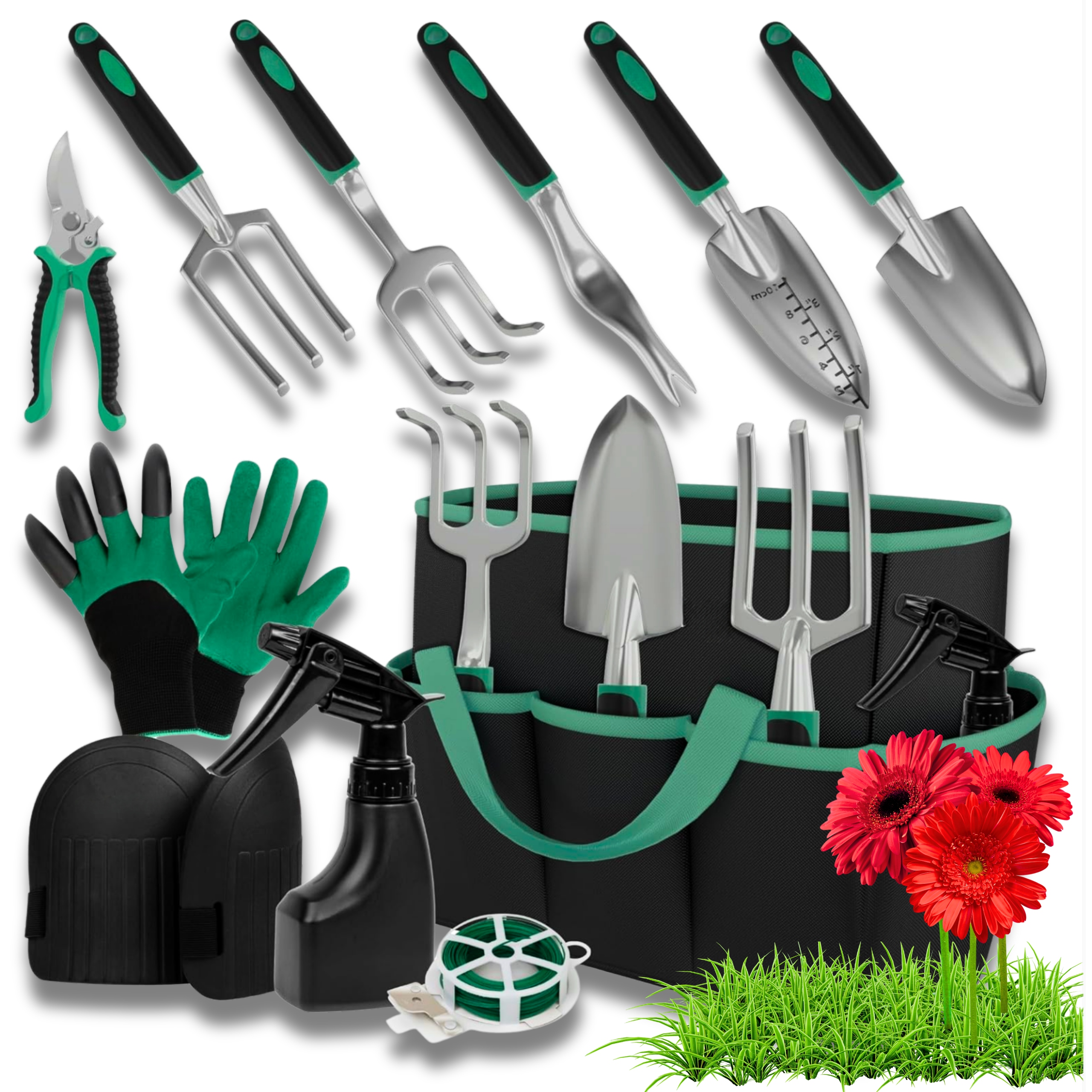 ZESTAW NARZĘDZI OGRODOWYCH ŁOPATKA TORBA RĘKAWICZKI SEKATOR DO OGRODU 11 EL