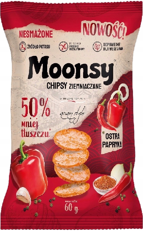 Levně Euro Wafel Moonsy Bramborové Chipsy s příchutí pálivé papriky 60 g 12 kusů