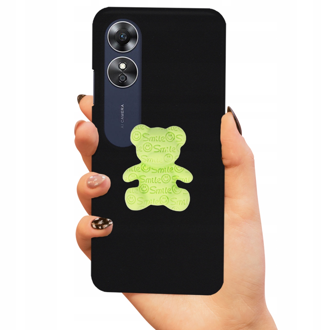 Pouzdro Matné Černé Pro Oppo A17 Zelený Medvídek