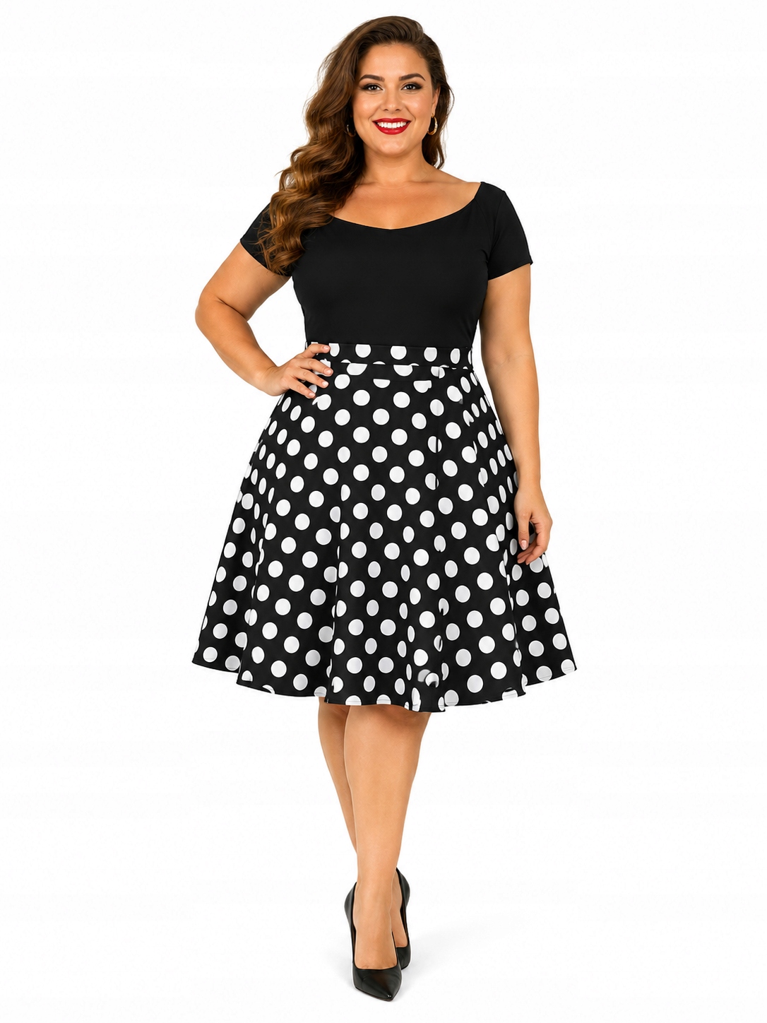 Šaty Vintage Rockabilly 50 let Puntíky Swing A-Line XXL Koktejlová