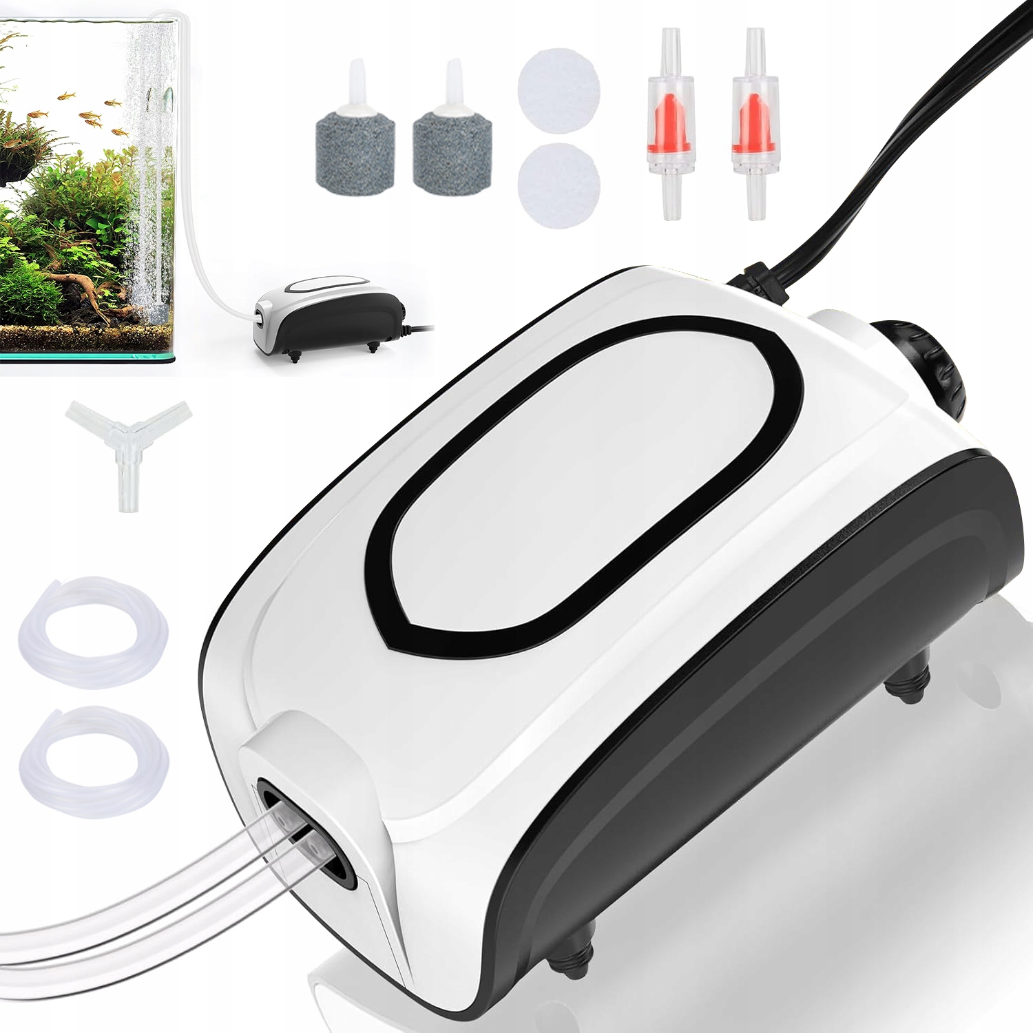 Přenosná Vzduchová Pumpa Do Akvária S Regulací Výkonu 2X 210 L/h 5 W