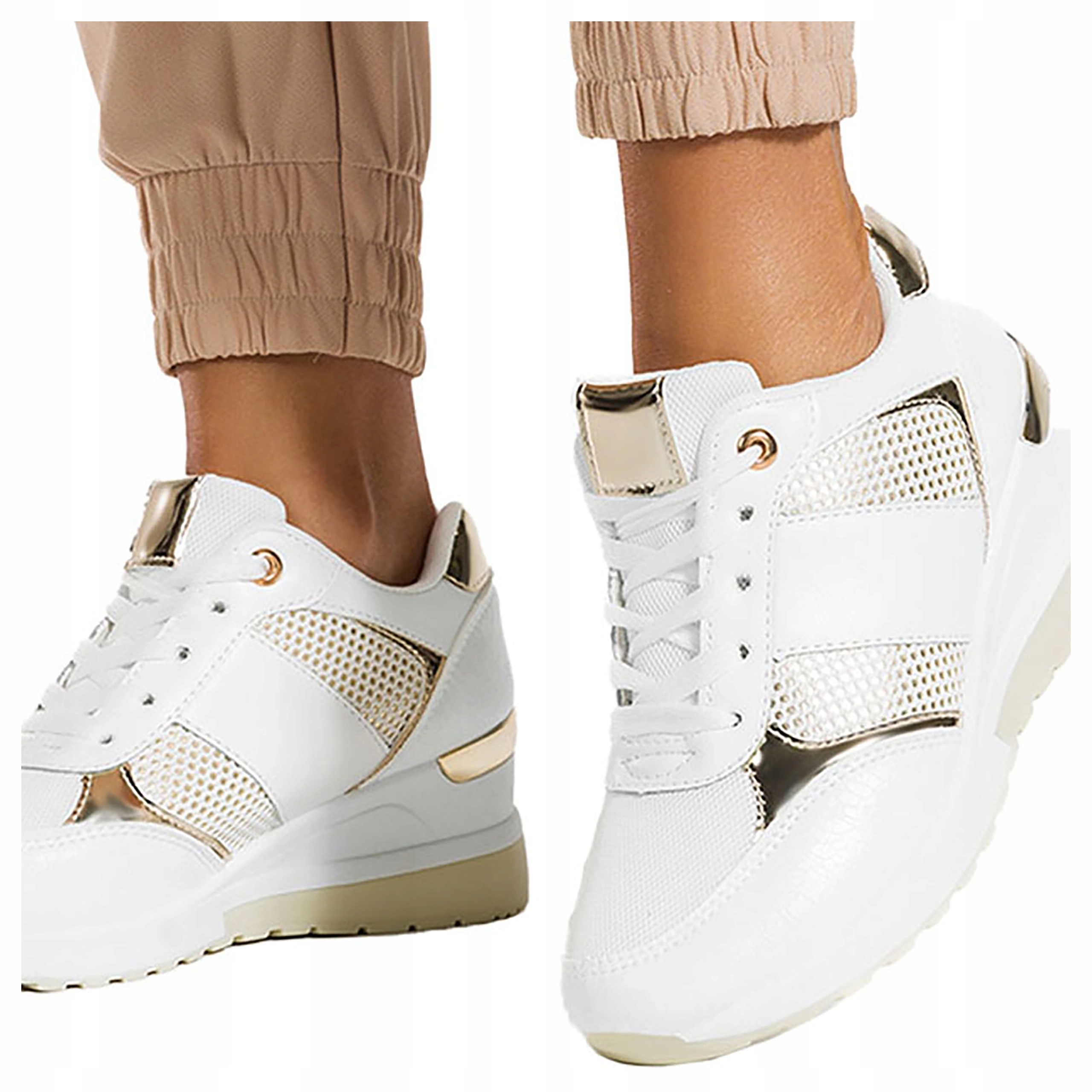 Sportowe Obuwie Białe Sneakersy Na Koturnie Lekkie Półbuty r 41