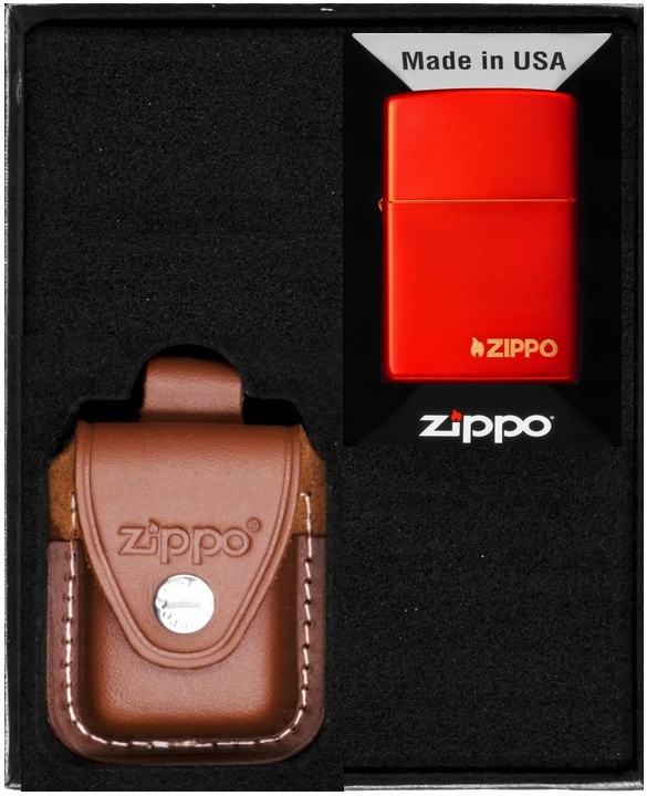 Sada Zippo Zapalovač Red Matte Logo Lasered Dárkový No4