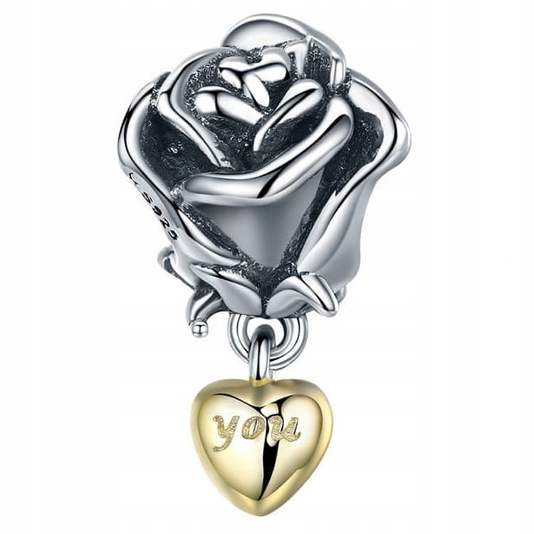 

Charms Do Pandora Róża Srebro 925 Serce Pozłacane