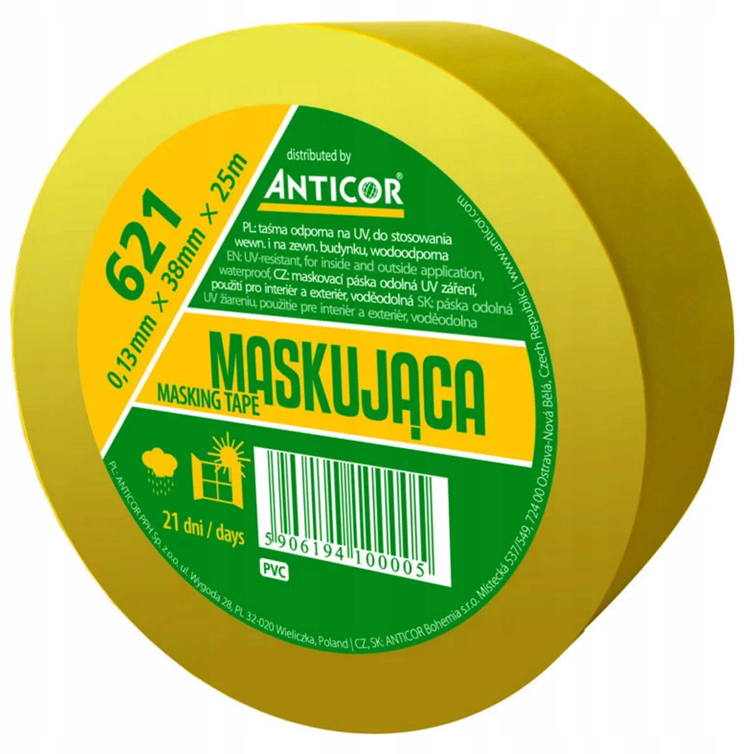 

Taśma maskująca Anticor Polytex 621 38mm 25m żółta