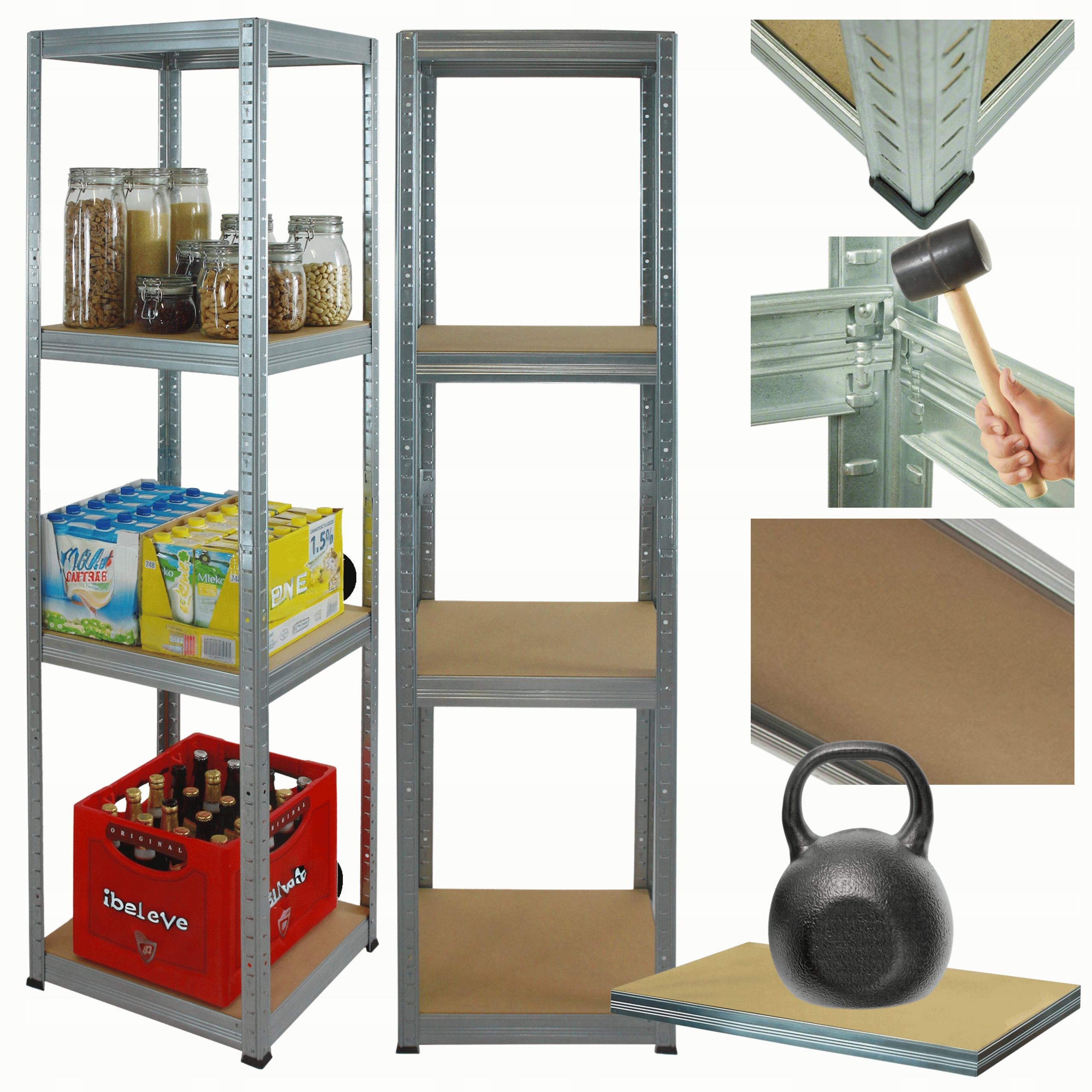 Kovový skladovací regál garážový pozinkovaný Helios 180x50x50 cm 4Px175 kg