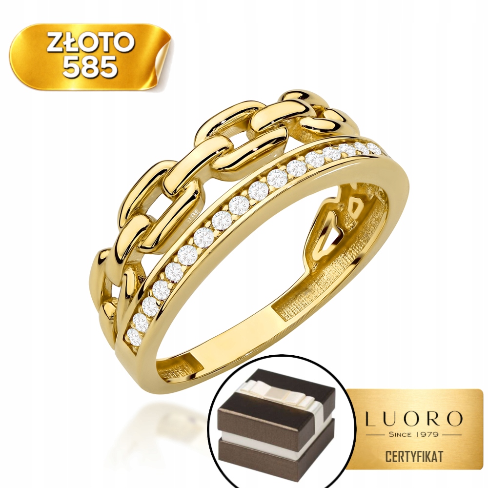 Prstýnek 585 14K S Dvojitými Články, Elegantní Řada Zirkonů R17