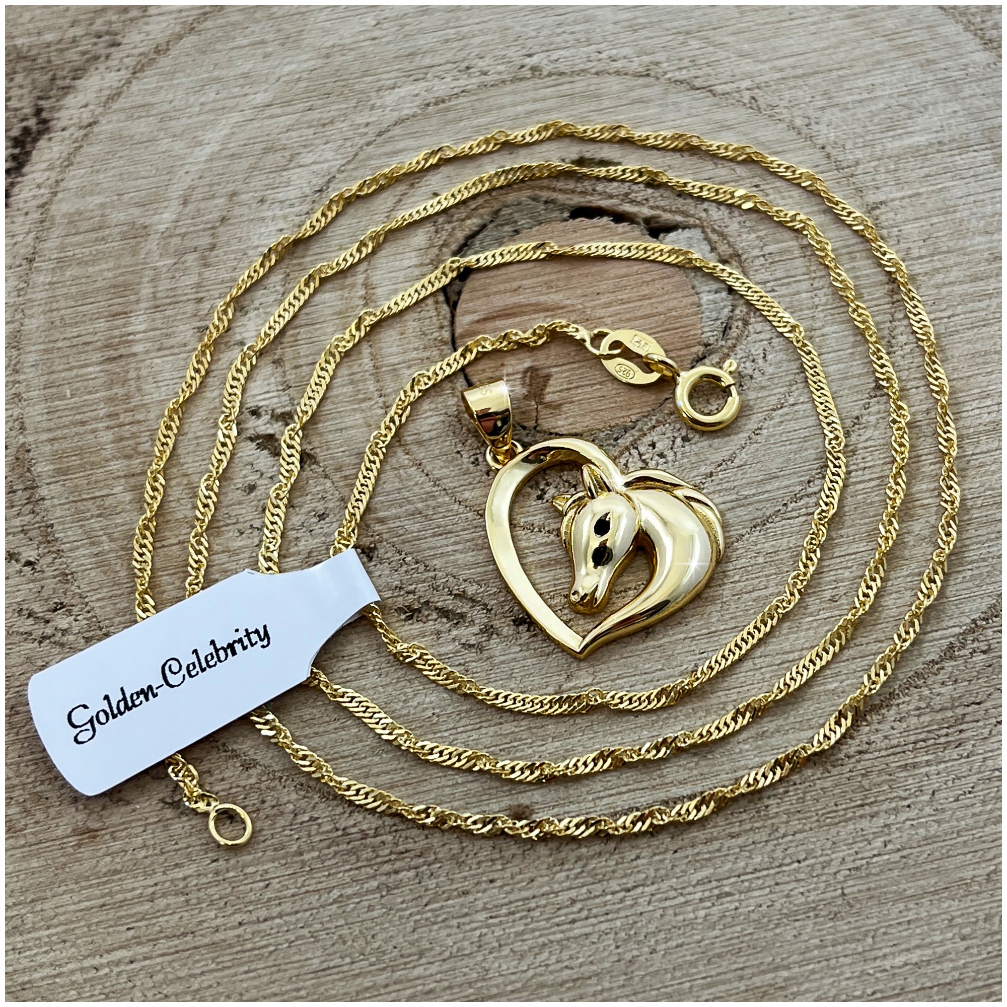 ZŁOTY ŁAŃCUSZEK SINGAPUR+ZAWIESZKA KOŃ SREBRO 925 ZŁOTO 585 ZŁOCONY PREZENT Stan opakowania oryginalne