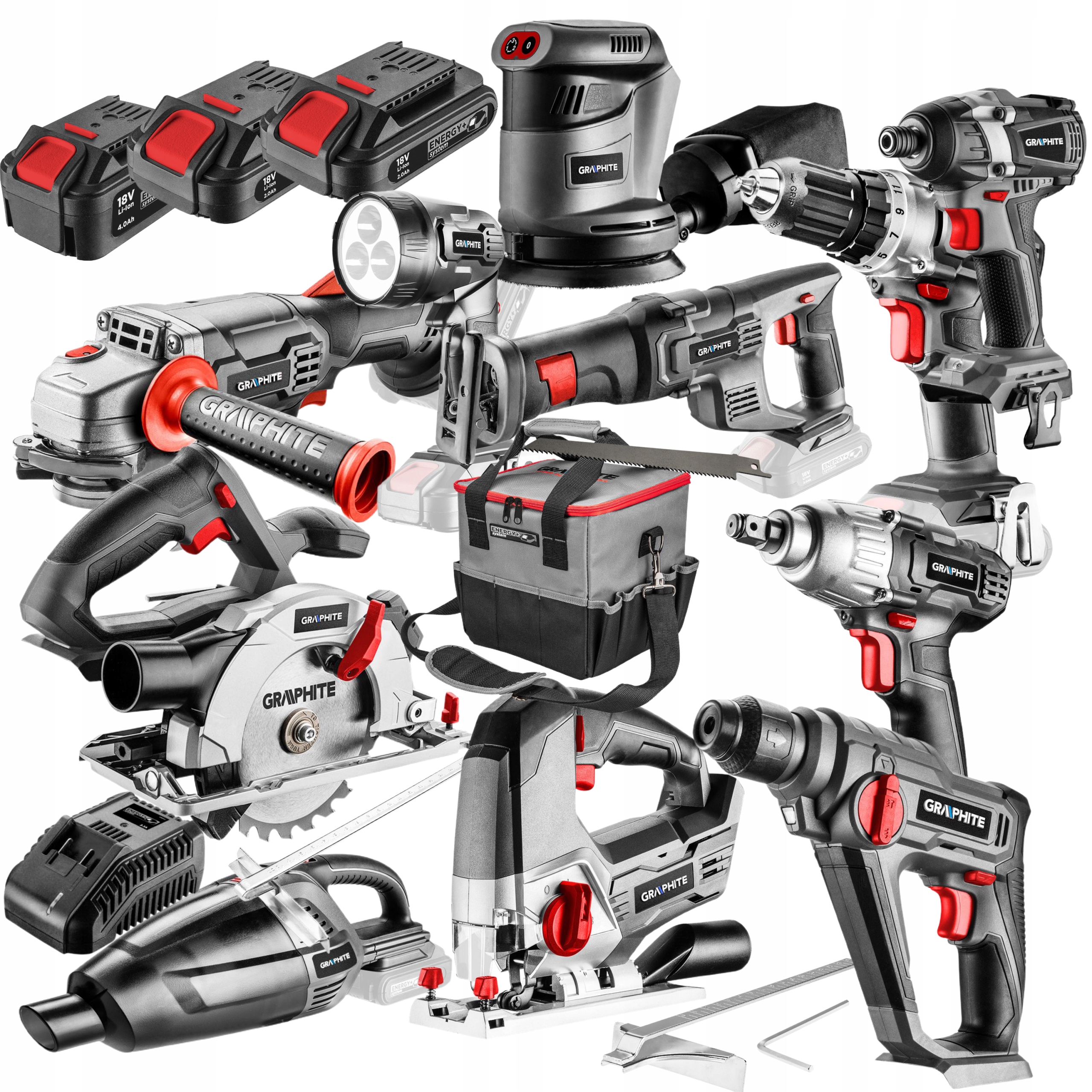 ZESTAW ELEKTRONARZEDZI 18V 2x4Ah 2Ah GRAPHITE 16el