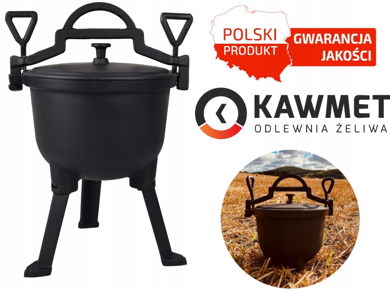 KOCIOŁEK ŻELIWNY 8L MYŚLIWSKI GARNEK NA OGNISKO KAWMET | PRAŻONKI PIECZONKI