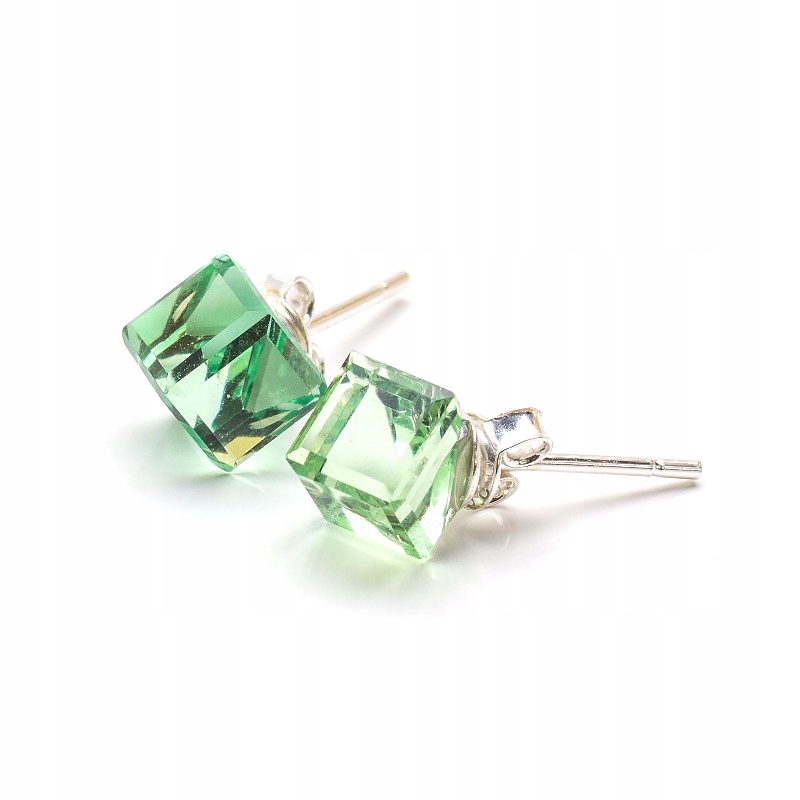 

Srebrne Kolczyki 925 Swarovski Cube 6mm Peridot