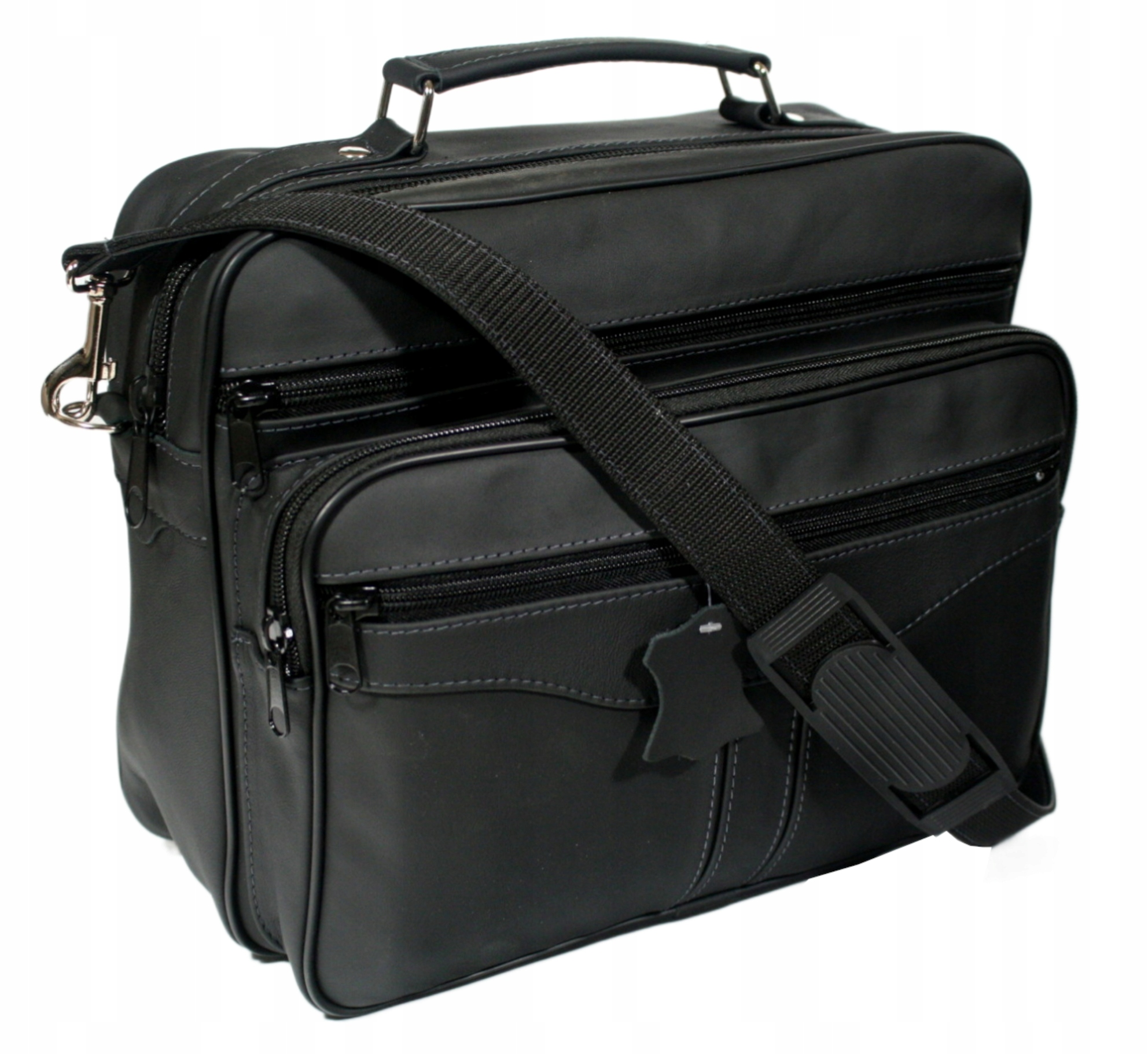 Pánská kožená taška přes rameno černá, dvě komory polské výroby, velká velikost A4