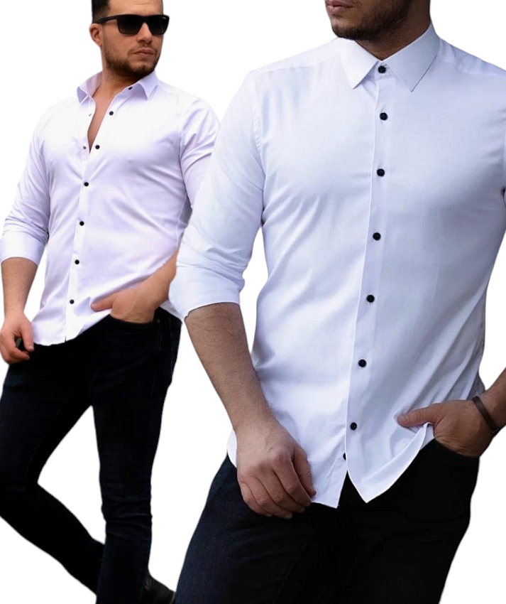 Pánská košile bílá společenská klasická Elegantní Černé Knoflíky L