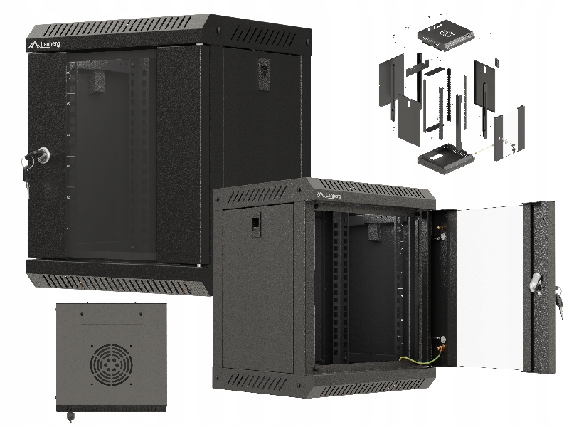 Nástěnná rozvaděčová Skříň do racku, 10" 6U, 300x300x370, černá, skleněné dveře