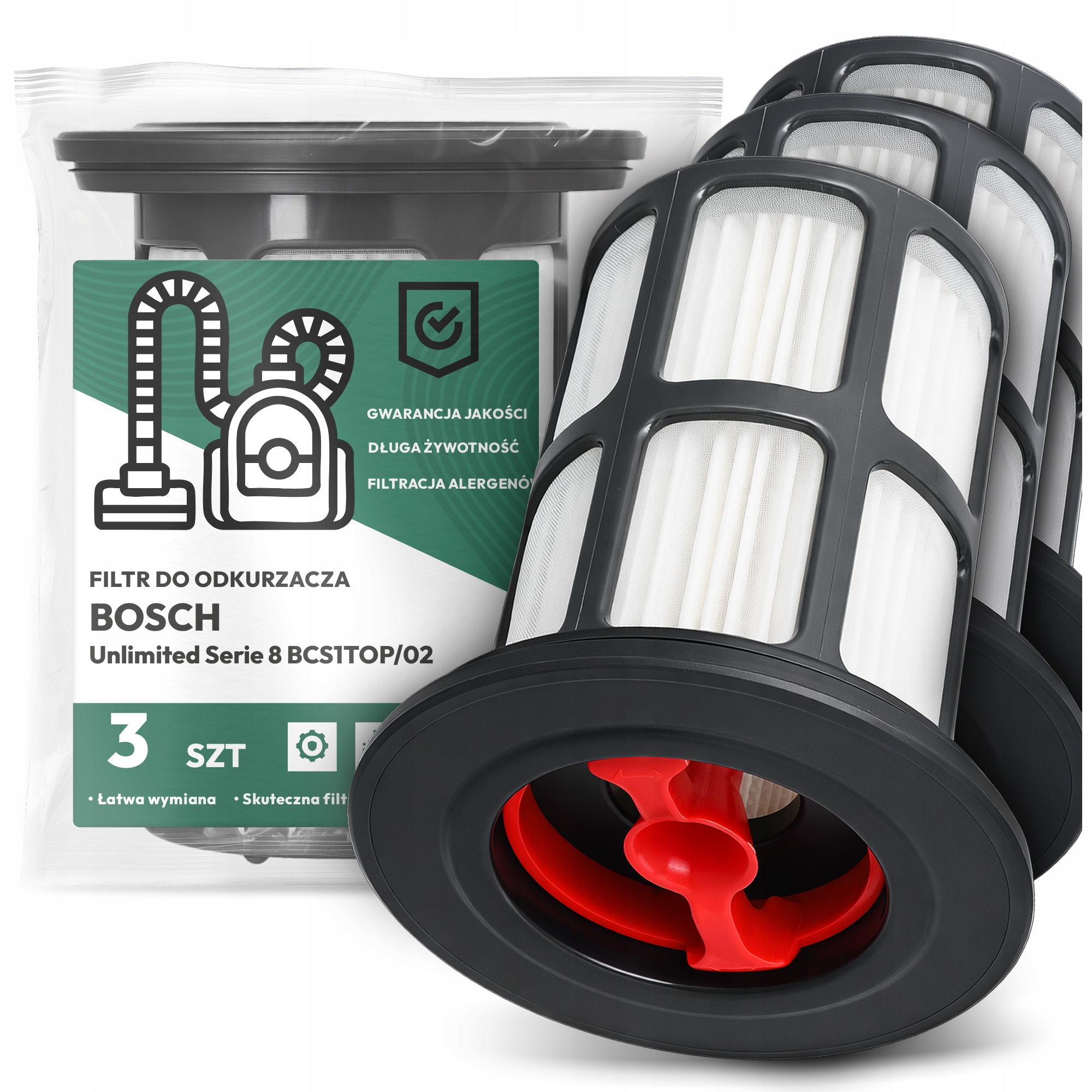 3x Filtr Do Vysavače Bosch Unlimited Serie 8 BCS1TOP/02 Hepa Filtry Em-w