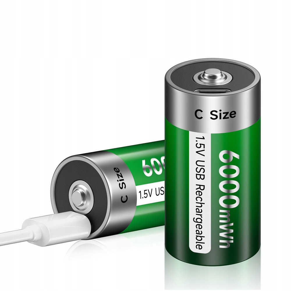 2 szt. Akumulatorów Rozmiar C 6000mWh 1.5V z Ładowaniem USB Typu C R14 LR14 Li-ion