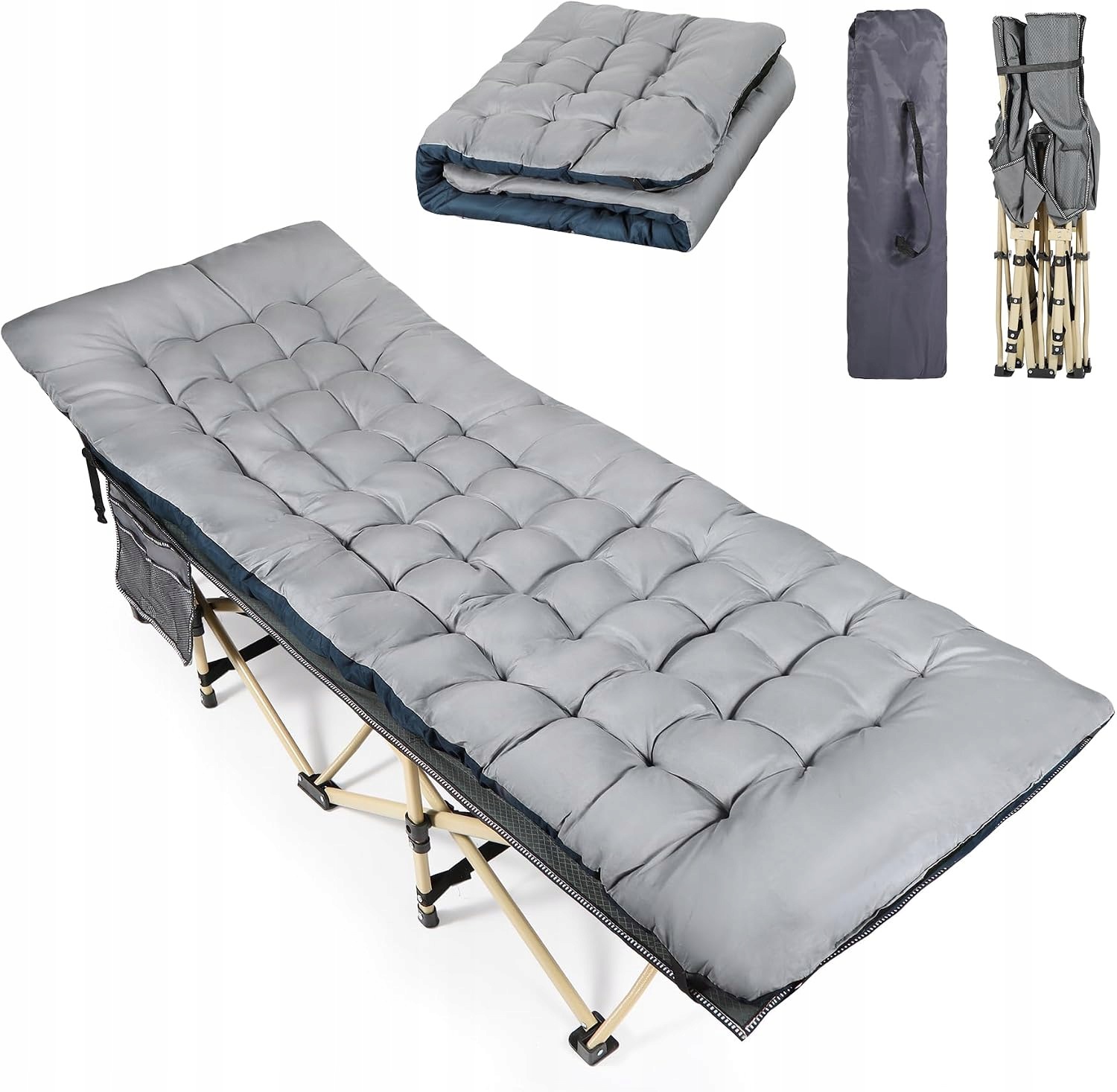 Redcamp Łóżko kempingowe dla dorosłych z materacem 190x71 cm do 220kg szare