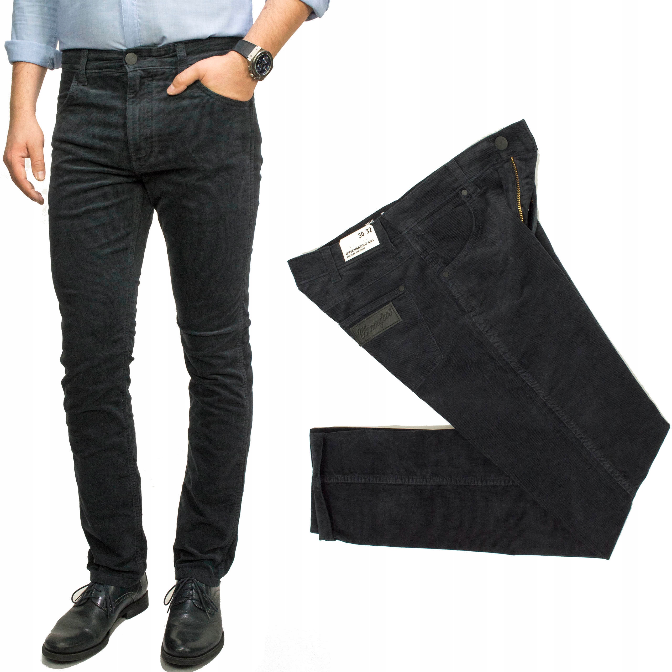 Wrangler Greensboro Dark Navy męskie spodnie sztruksy Regular W40 L32