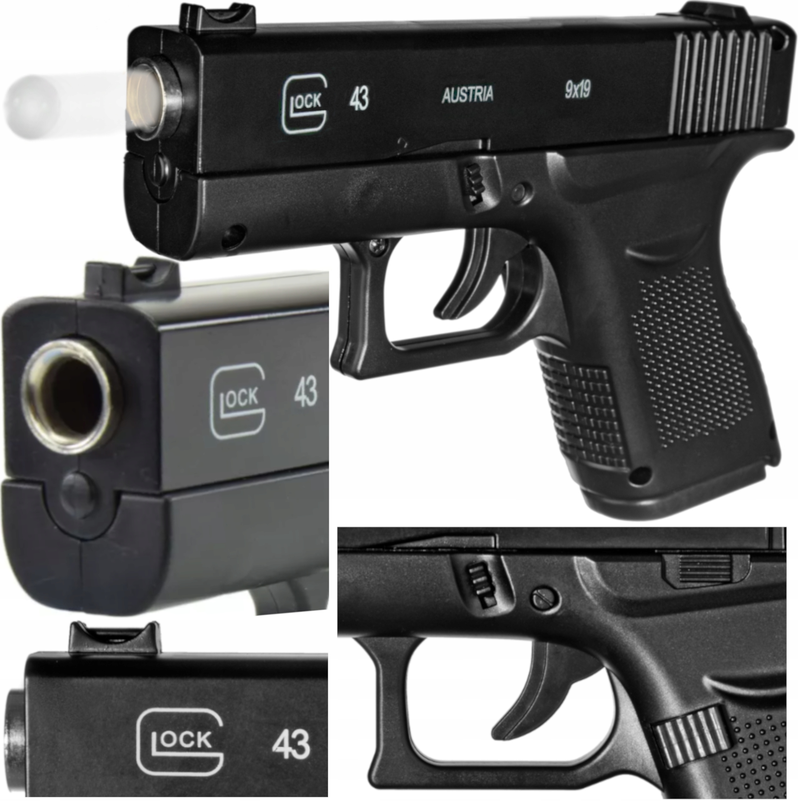 GLOCK 43 PISTOLET METALOWY NA KULKI REPLIKA ASG CZARNA IMITACJA BRONI