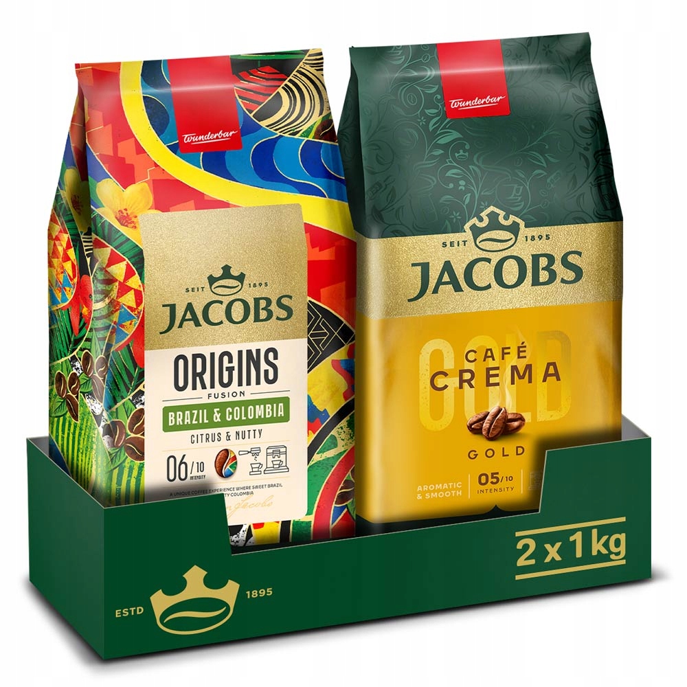 Kawa ziarnista Jacobs Origins Fusion Brazil & Colombia, Crema 2x 1kg
