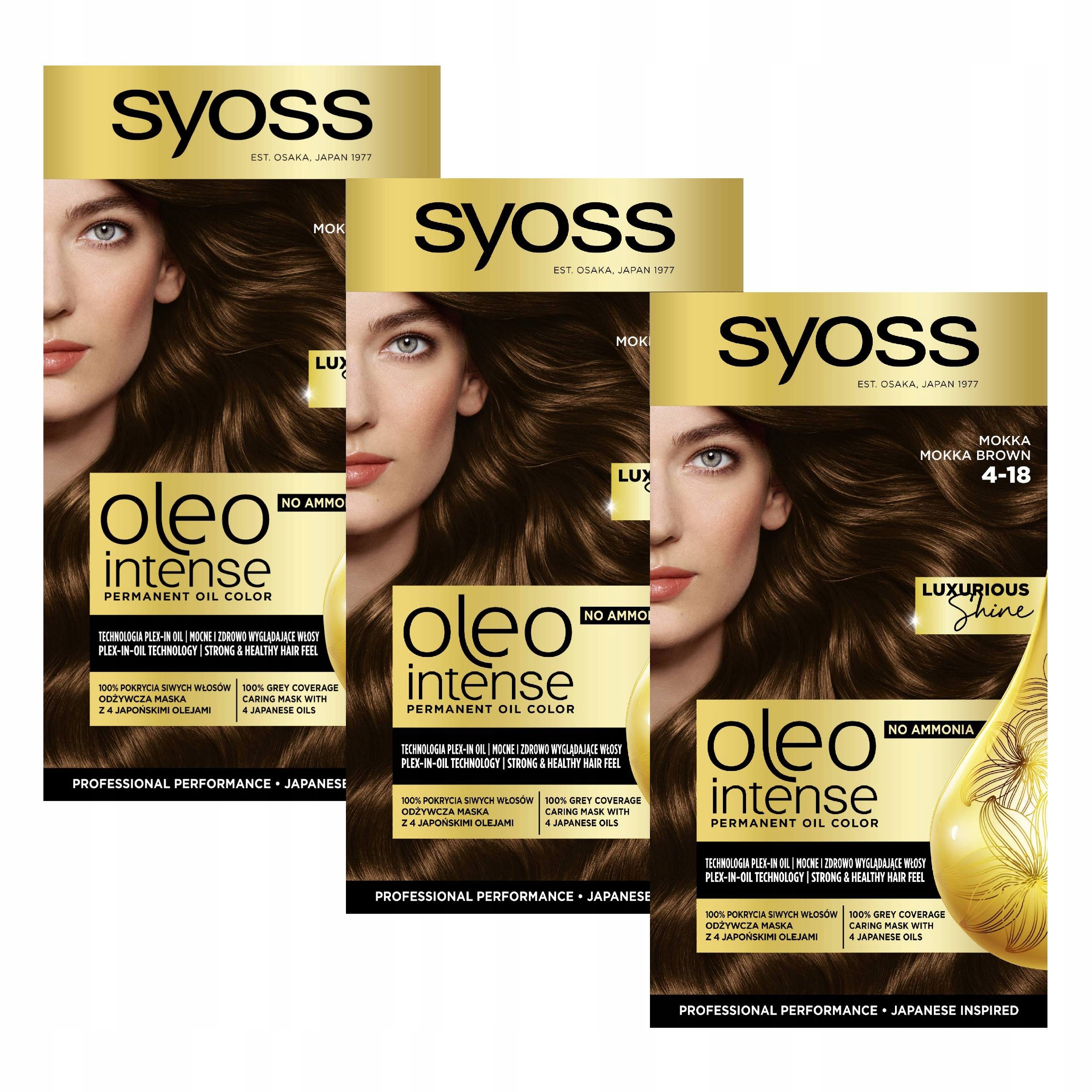 3X Farba Do Włosów Mokka Brown Brąz 4-18 Syoss Oleo Intense Bez Amoniaku