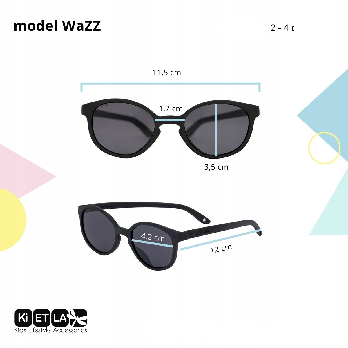 Ki ET LA Okulary Przeciwsłoneczne Dziecięce KiETLA WaZZ Black Czarne 2-4 l Materiał oprawki plastik