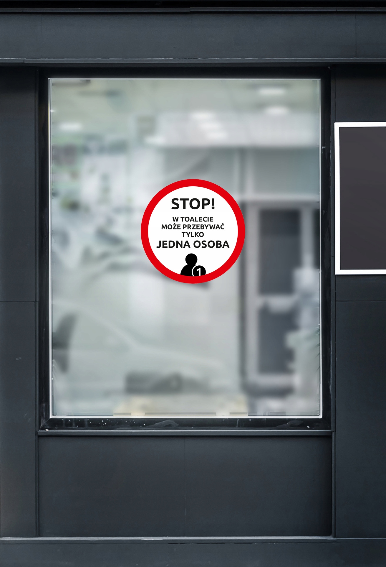 NAKLEJKA NA SZYBĘ 20 cm TOALETA - 1 OSOBA SZKOŁA Kod producenta alejestudio_bhp