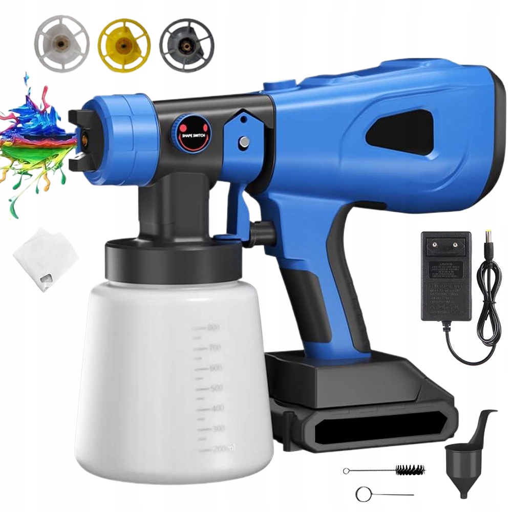 Bezdrátová Malířská Pistole 1600 W 1000 ML, 3 Režimy Stříkání, Univerzální