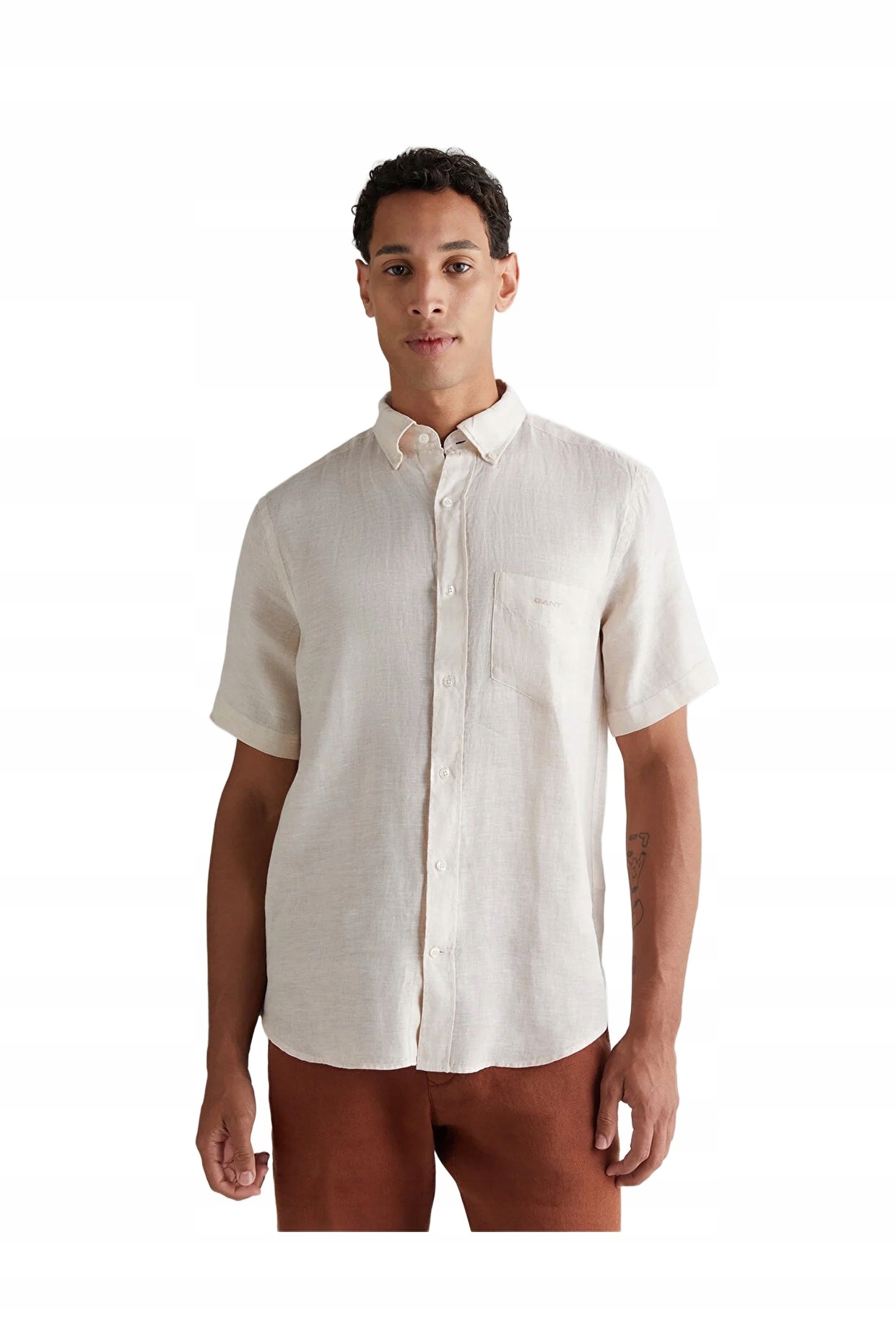 LC Waikiki Pánská Béžová Košile S Krátkým Rukávem A Kapsou 3XL 5DA