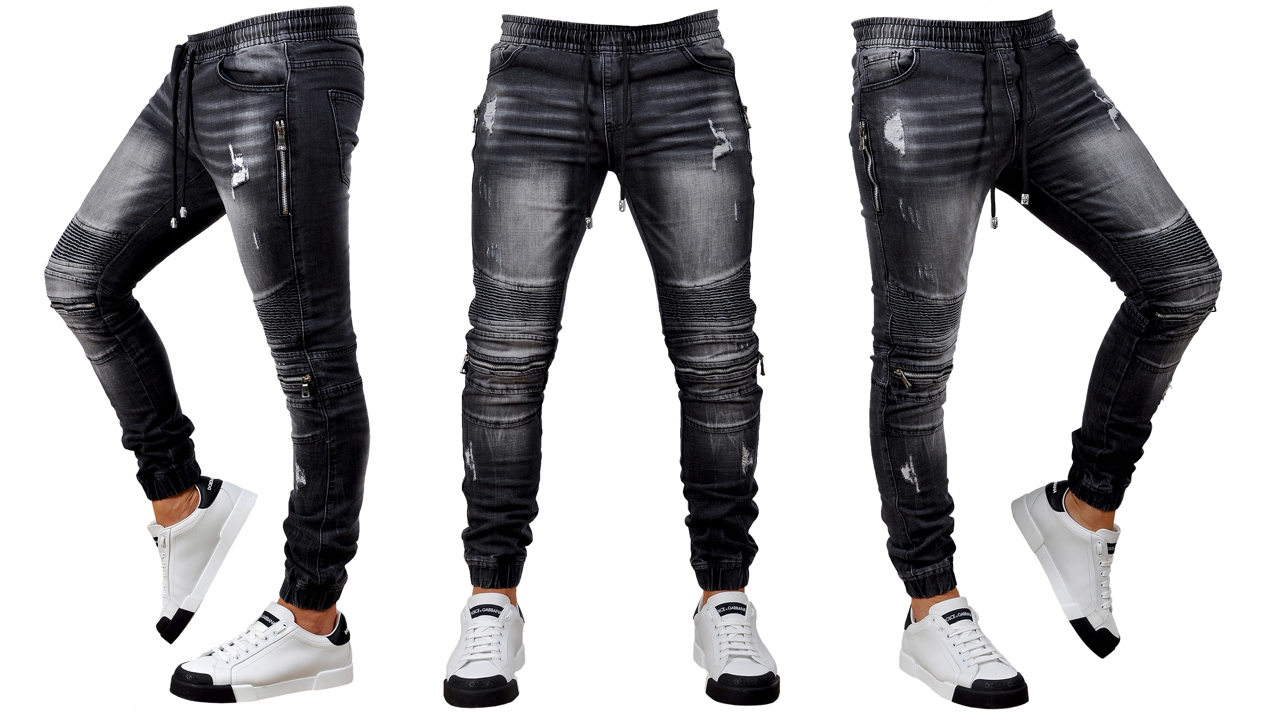 MP0077 r. L Jeansy ze Ściągaczami JOGGERY MĘSKIE Marka Fk_fashion