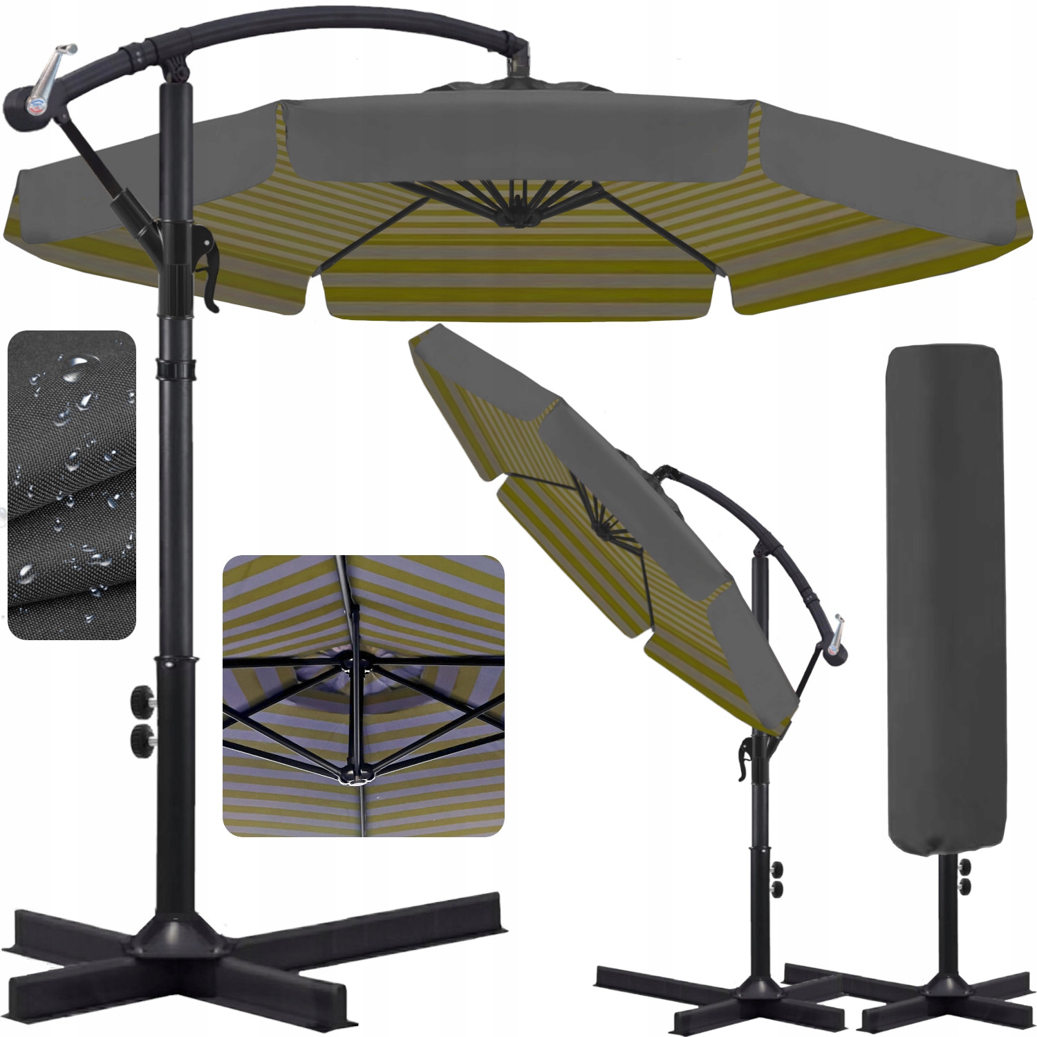 Parasol ogrodowy Duży Składany Solidny z Wysięgnikiem i Falbaną Pokrowiec
