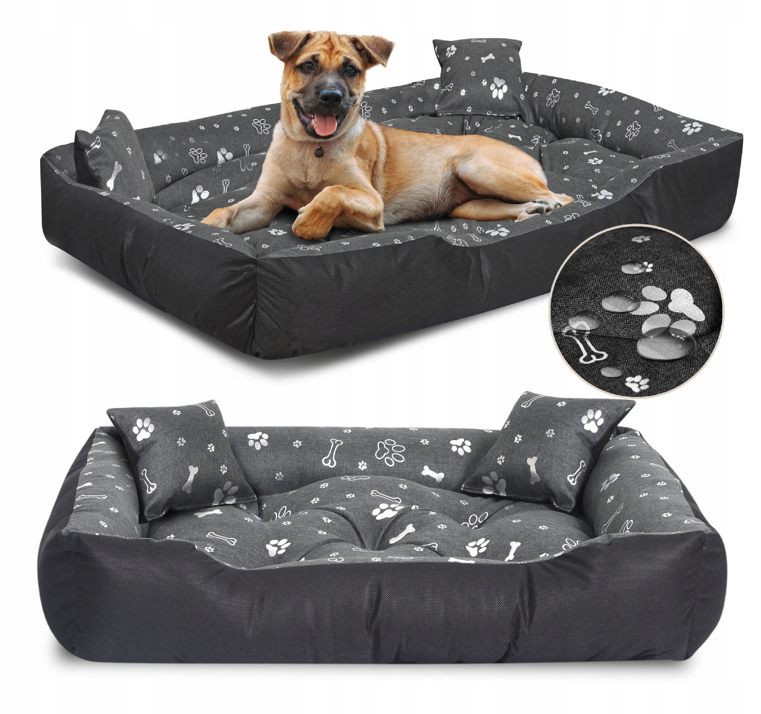 Pelíšek pro psa Potah Pohovka Kotec Voděodolné Kosti Stříbrné 115x95 cm