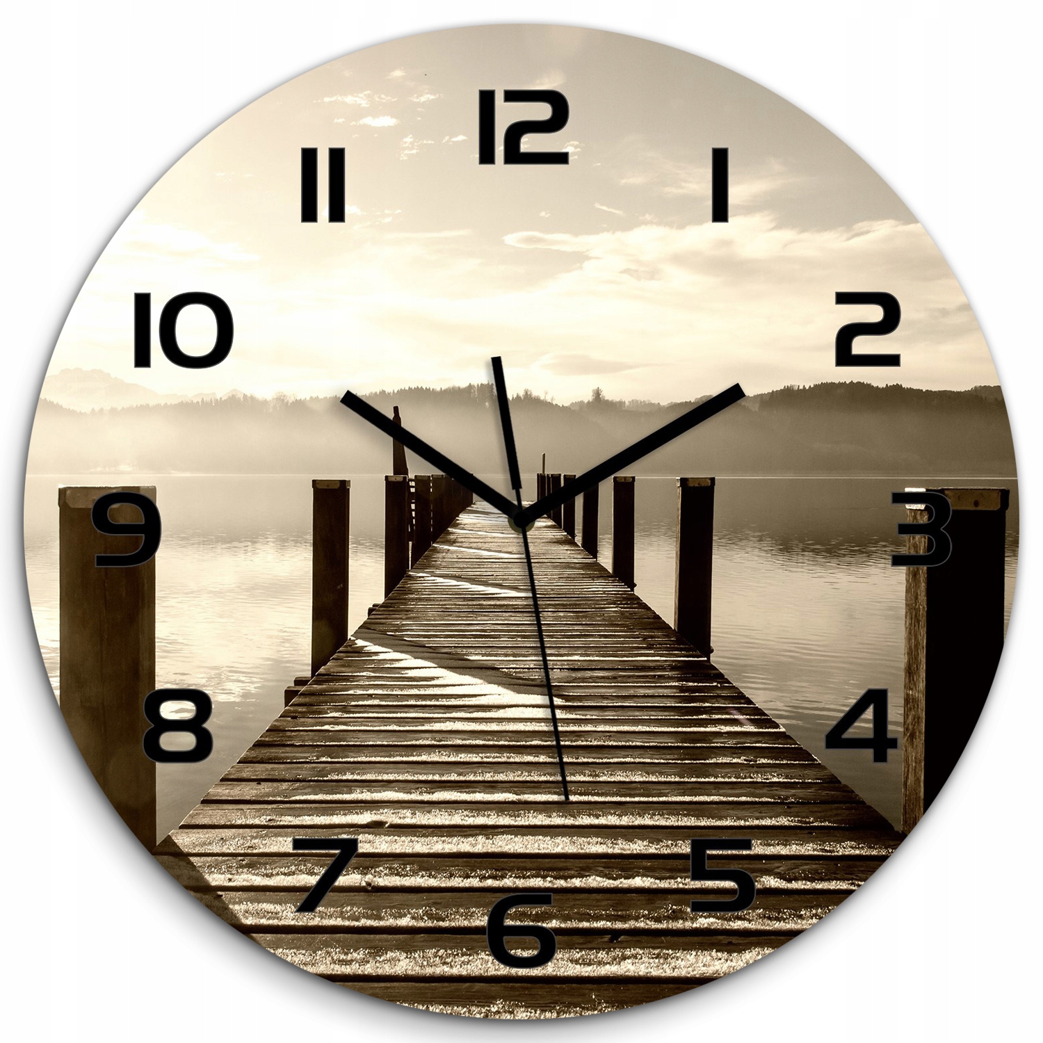 

Zegar ścienny ze szkła, duży Drewniane molo fi 60