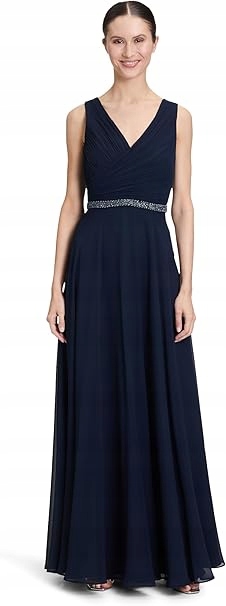 Vera Mont Tmavě Modrá Šaty S Ozdobným Páskem 44 J2O