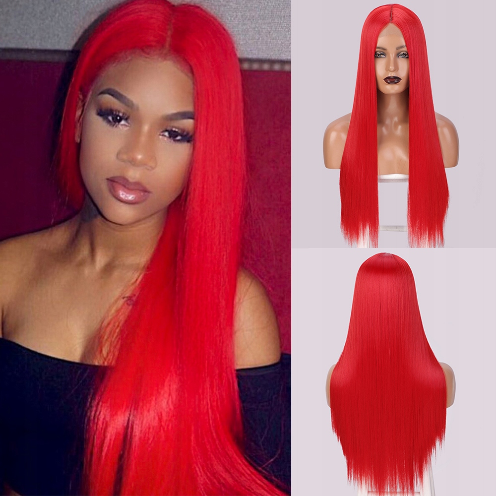 Dlouhá ohnivě červená paruka Elvira se síťkou (lace front)