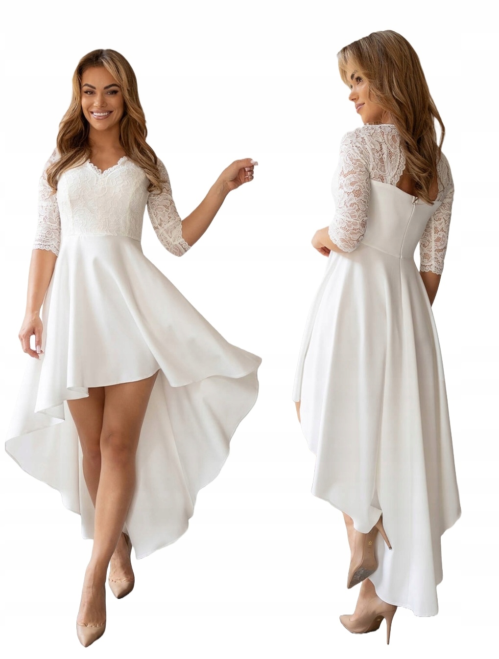 Julia ecru Dlouhá Asymetrická Šaty na svatba, opravený křest 2xL