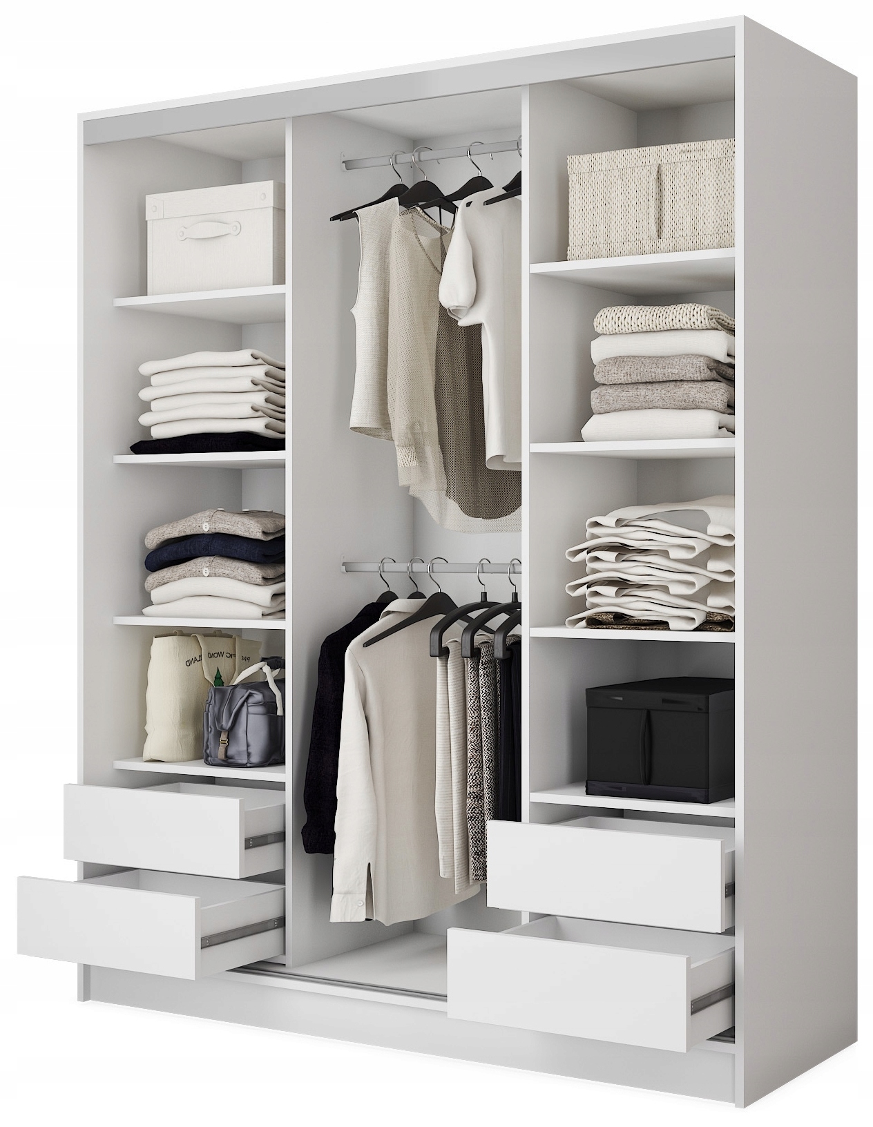 Szafa przesuwna z lustrem 160 cm BEST biała półki szuflady drążki EAN (GTIN) 5903736198896